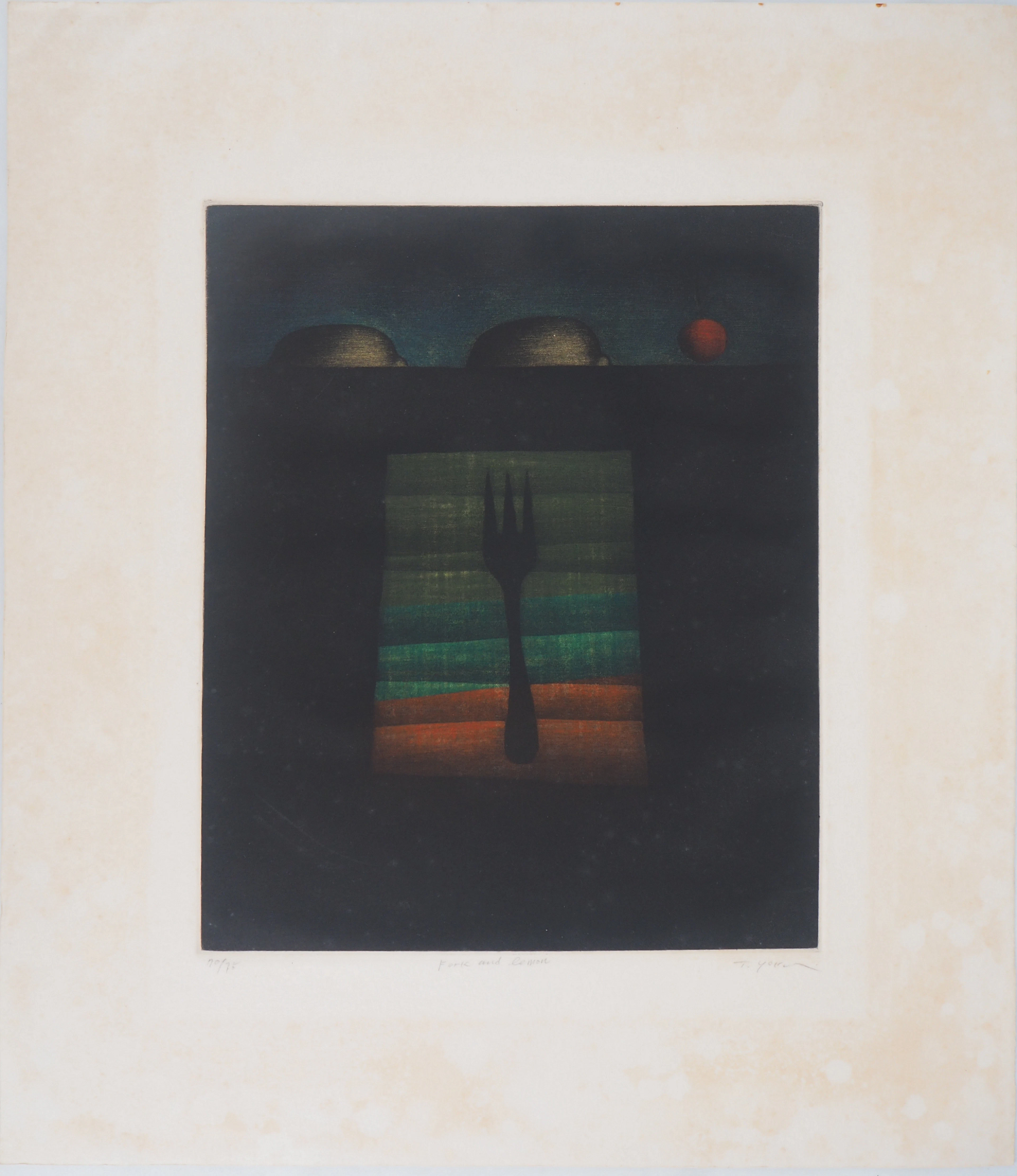 Tomoé YOKOI : Fork and Lemon - Gravure originale signée