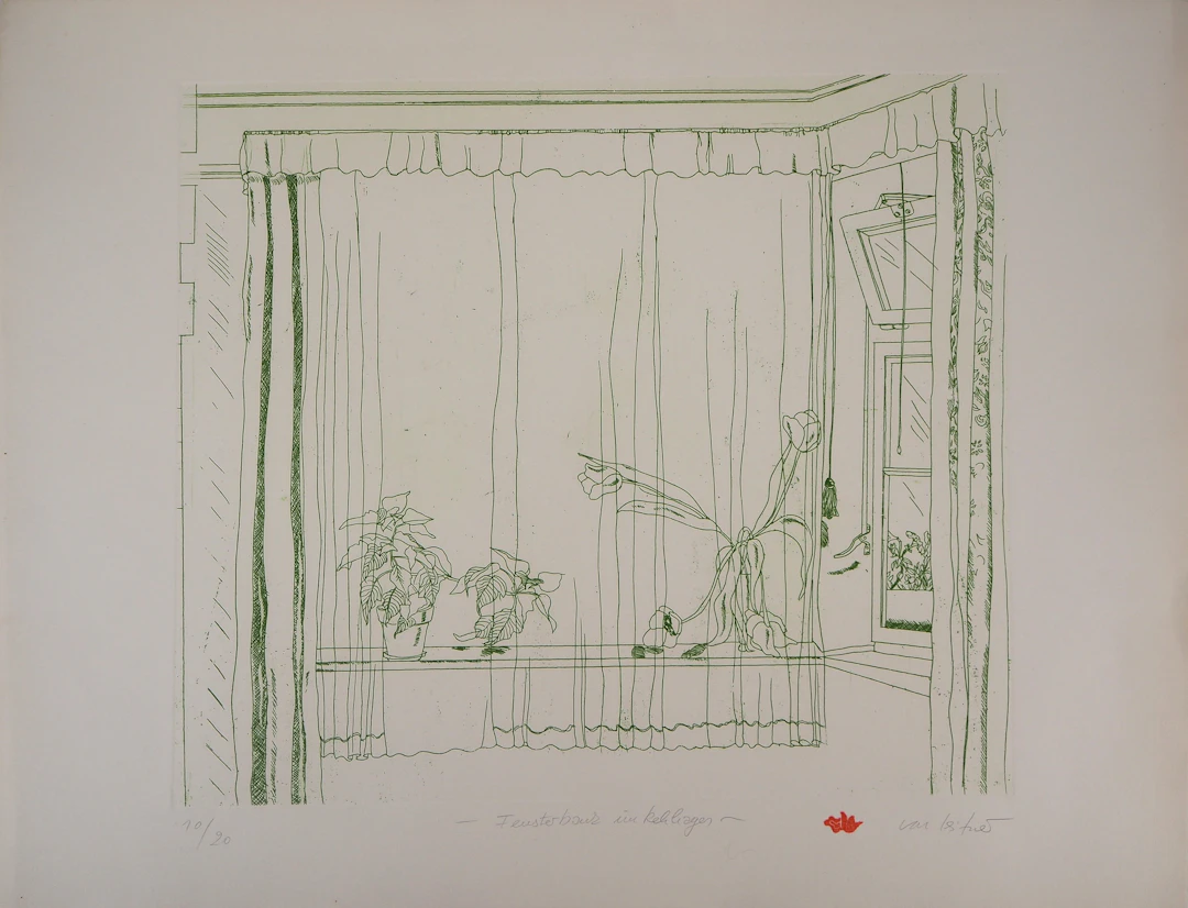 Gudrun VAN LEITNER - Bouquet de tulipes à la fenêtre - Eau-forte originale