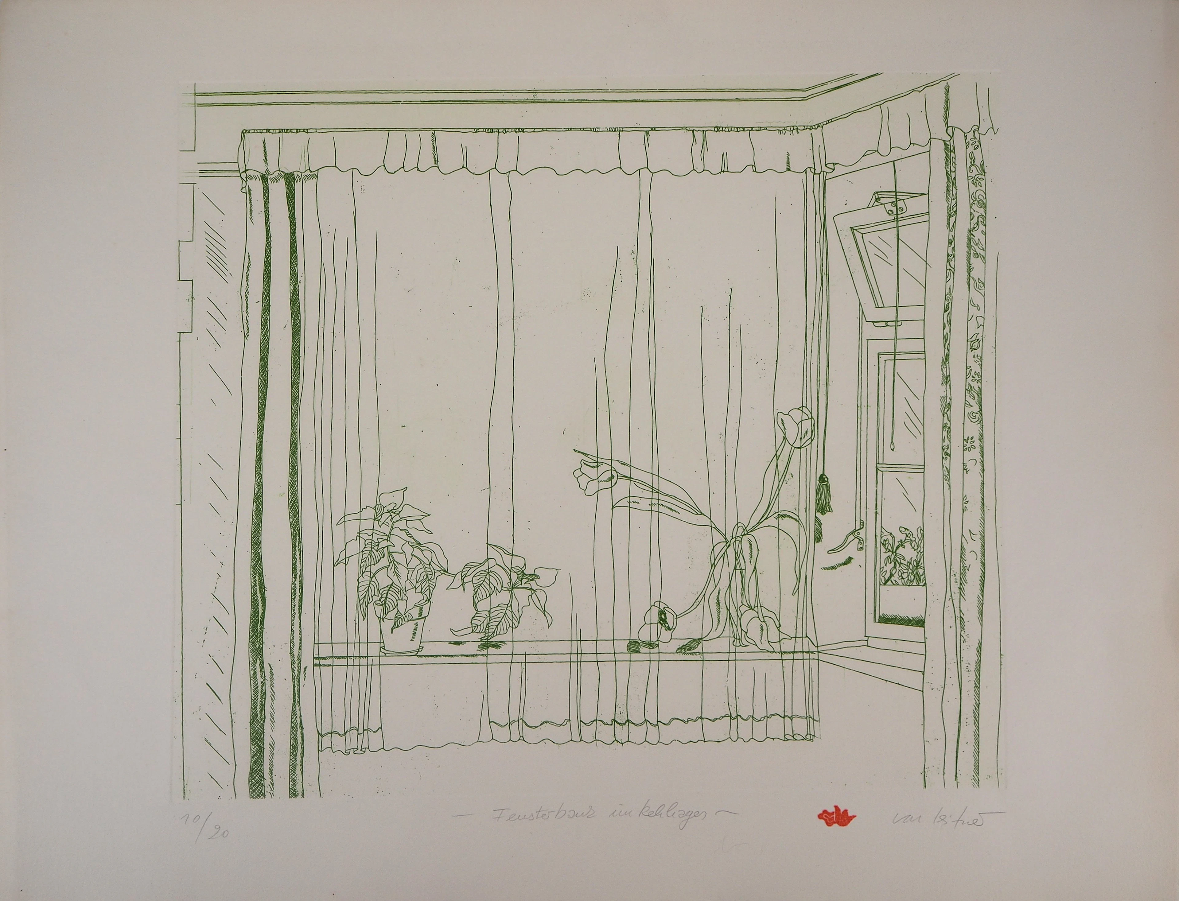 Gudrun VAN LEITNER - Bouquet de tulipes à la fenêtre - Eau-forte originale