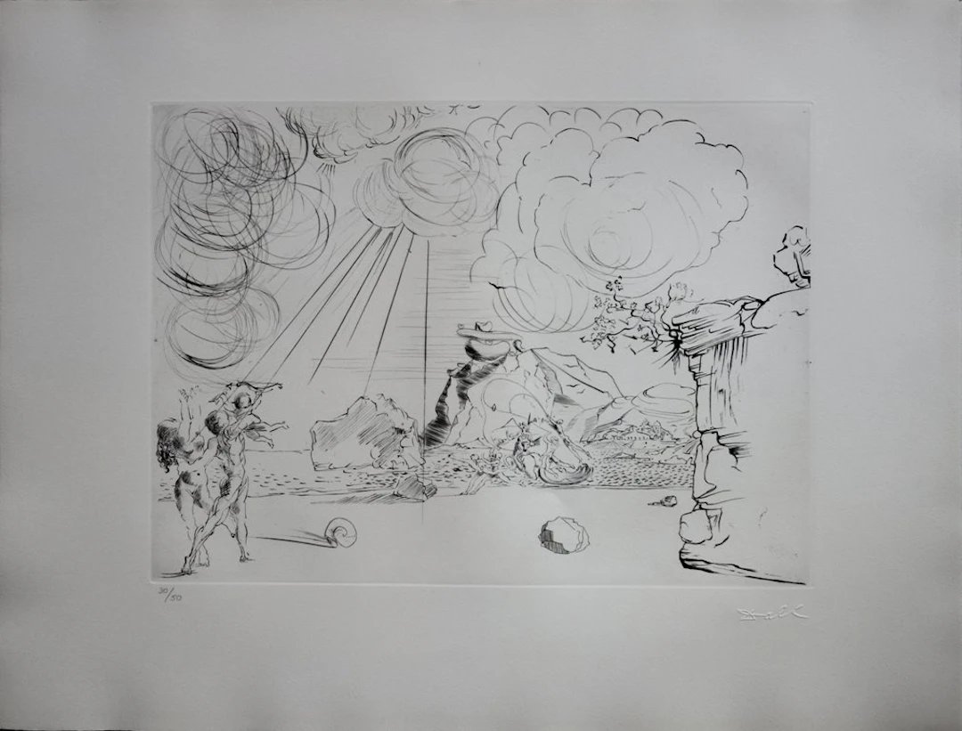 Salvador DALI : Plage à Cadaques - Pointe sèche originale