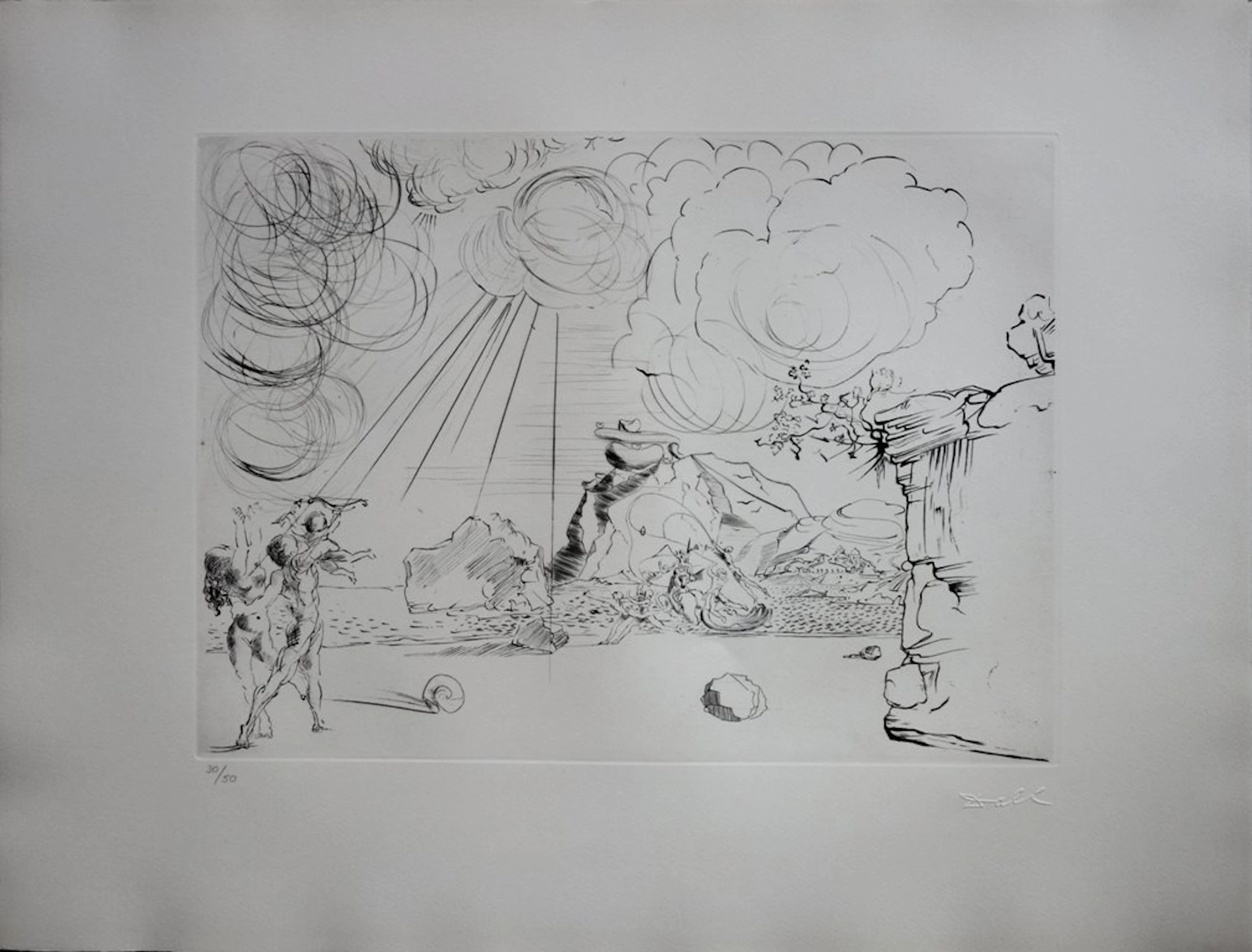 Salvador DALI : Plage à Cadaques - Pointe sèche originale