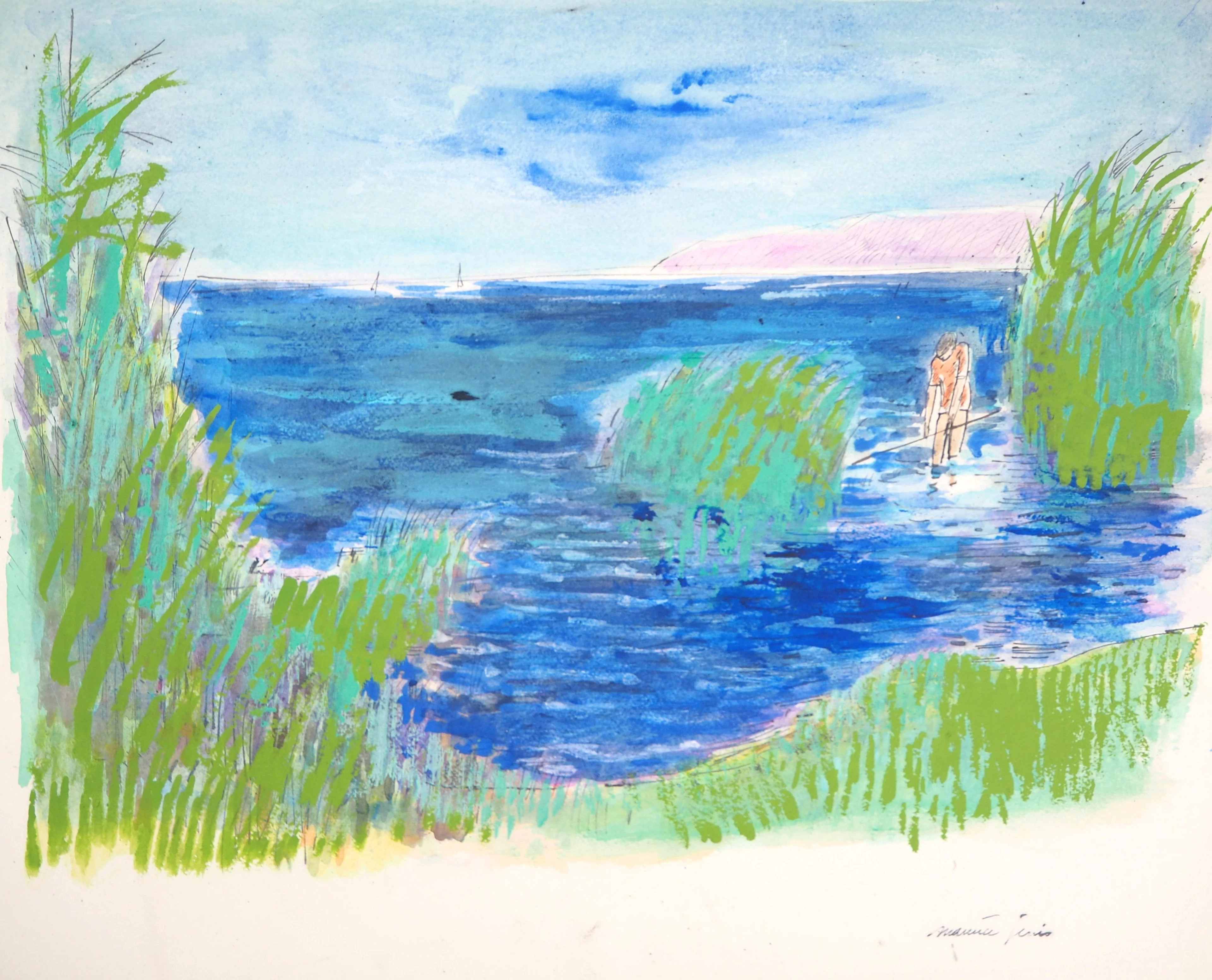 Maurice GENIS : Au pêcheur normand - Aquarelle, gouache et encre originale