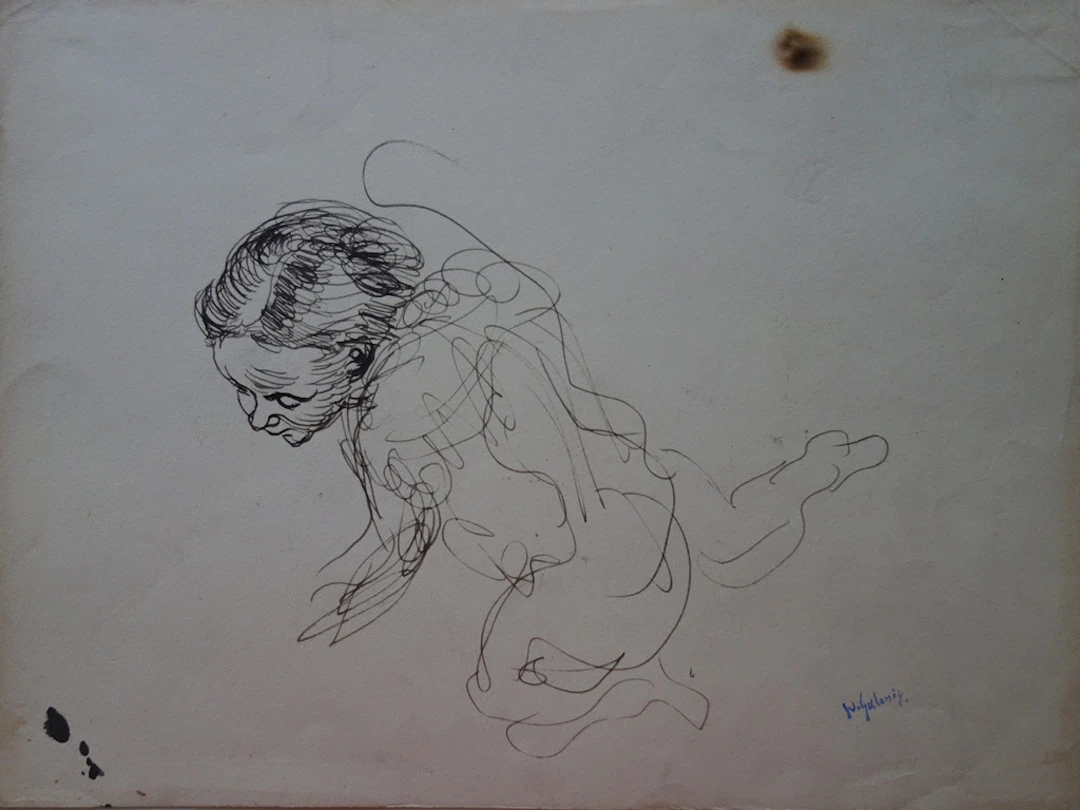 Demetrios GALANIS : Etude de modèle à genoux - Dessin original signé