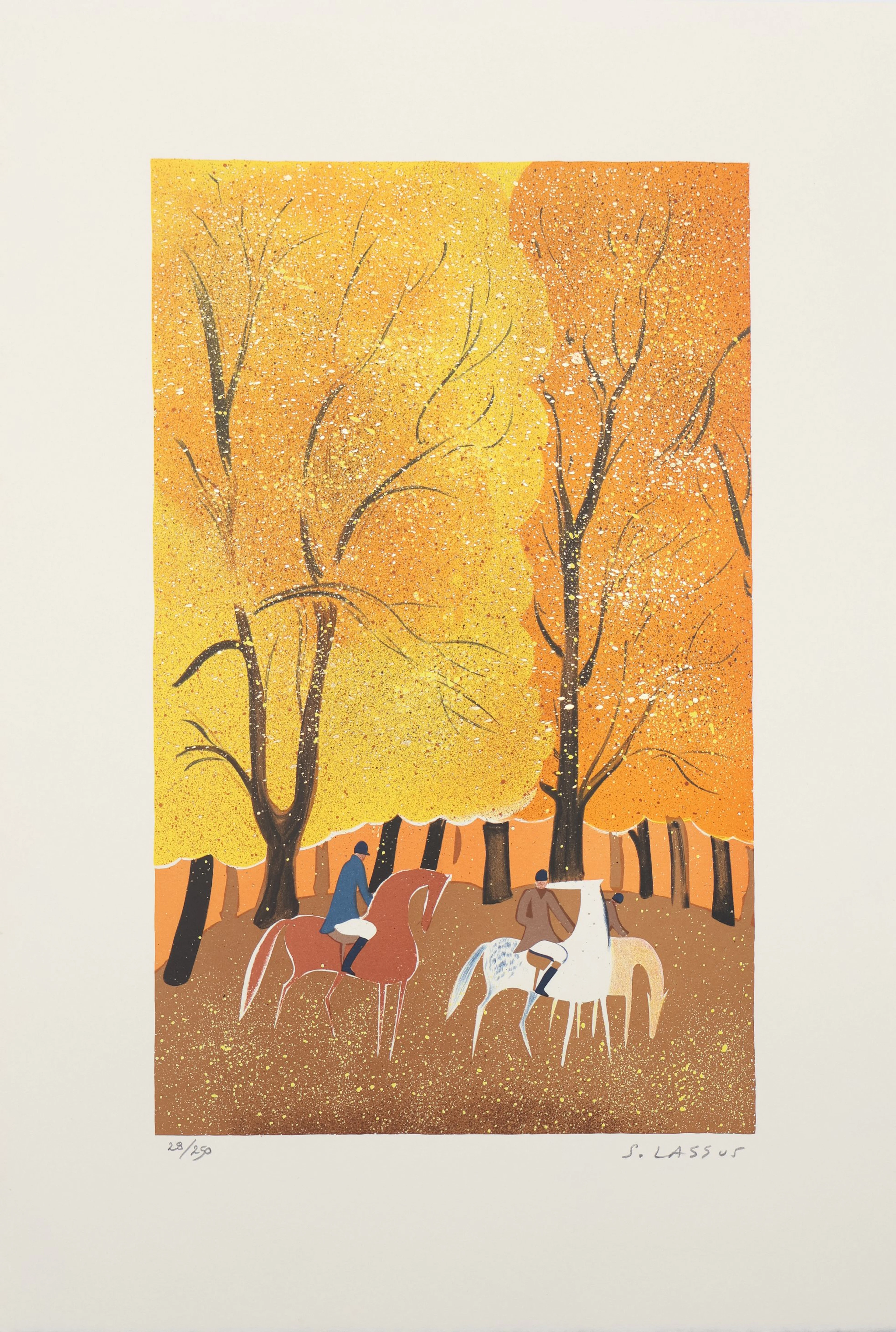 Serge LASSUS : Cavaliers en Automne, Lithographie originale signée