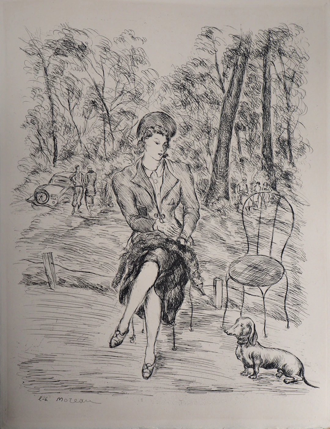 Luc-Albert MOREAU : Jardins de Paris - 1937 - Gravure Originale Signée
