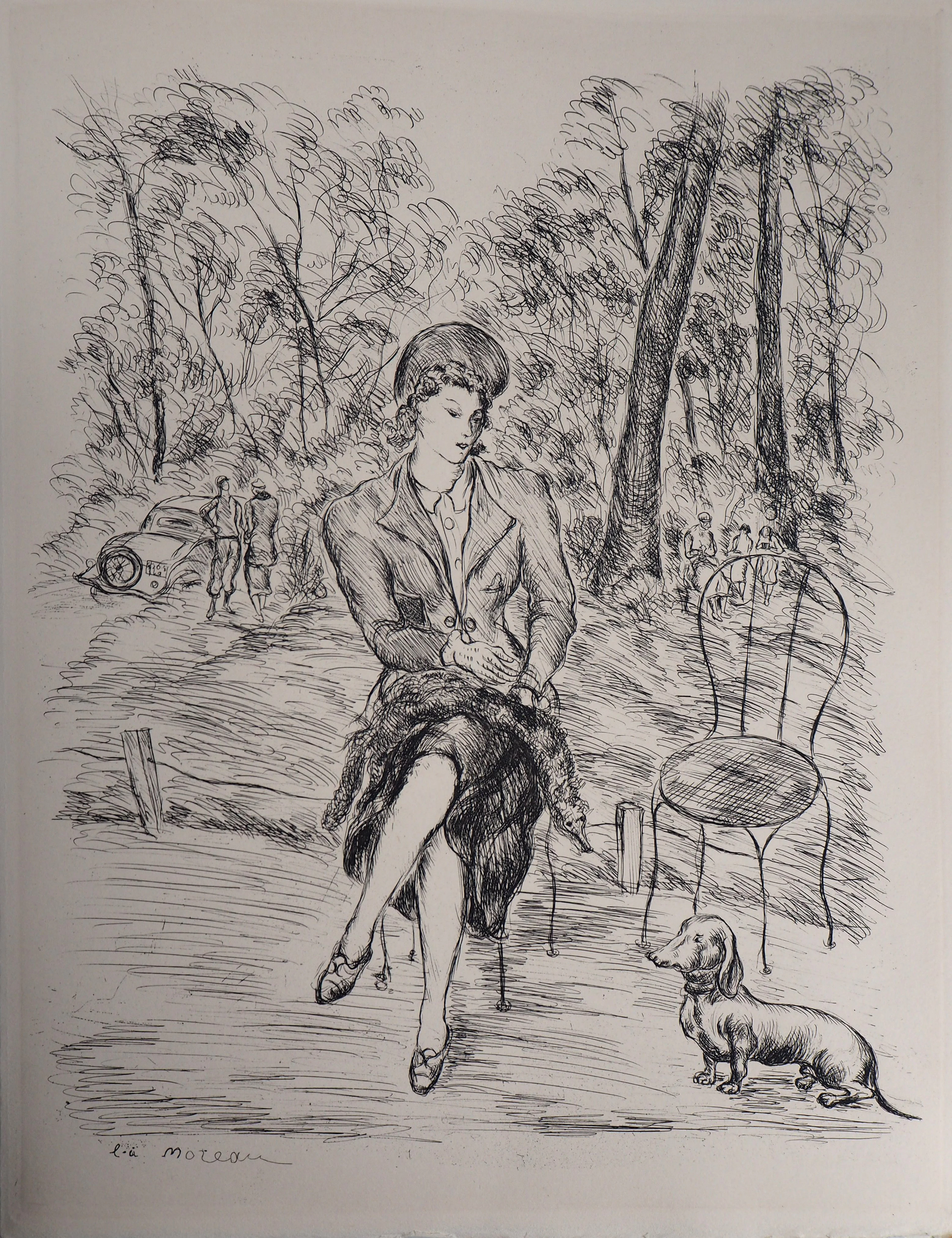Luc-Albert MOREAU : Jardins de Paris - 1937 - Gravure Originale Signée