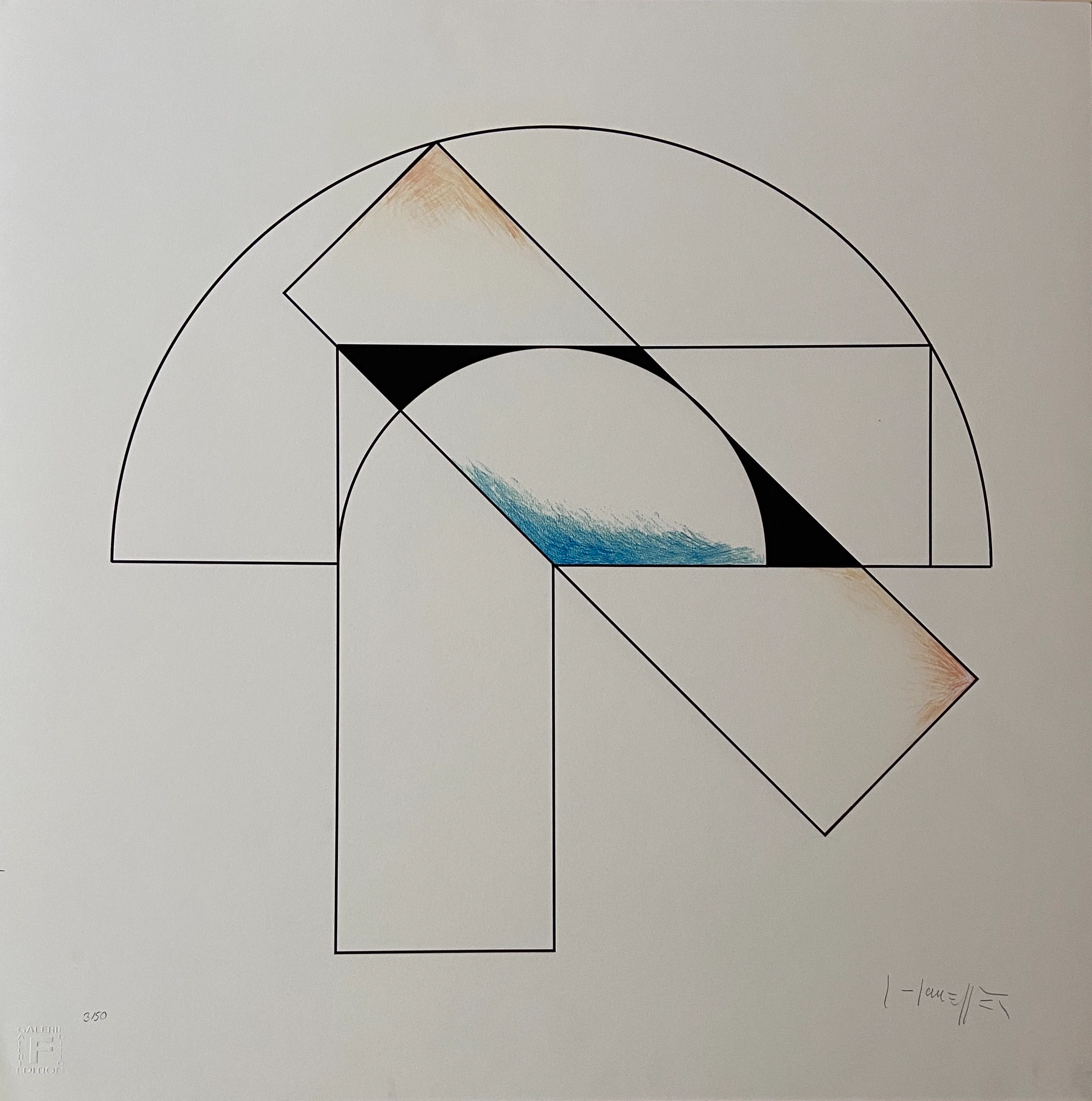 Gottfried HONEGGER - Composition 1 (bleu, noir et orange), 2015 -