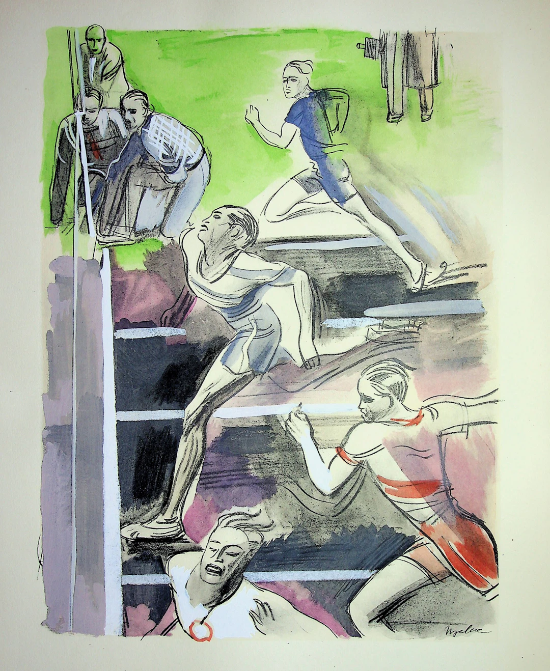 Milivoj UZELAC - Athlétisme : Course de 100m - Lithographie originale signée