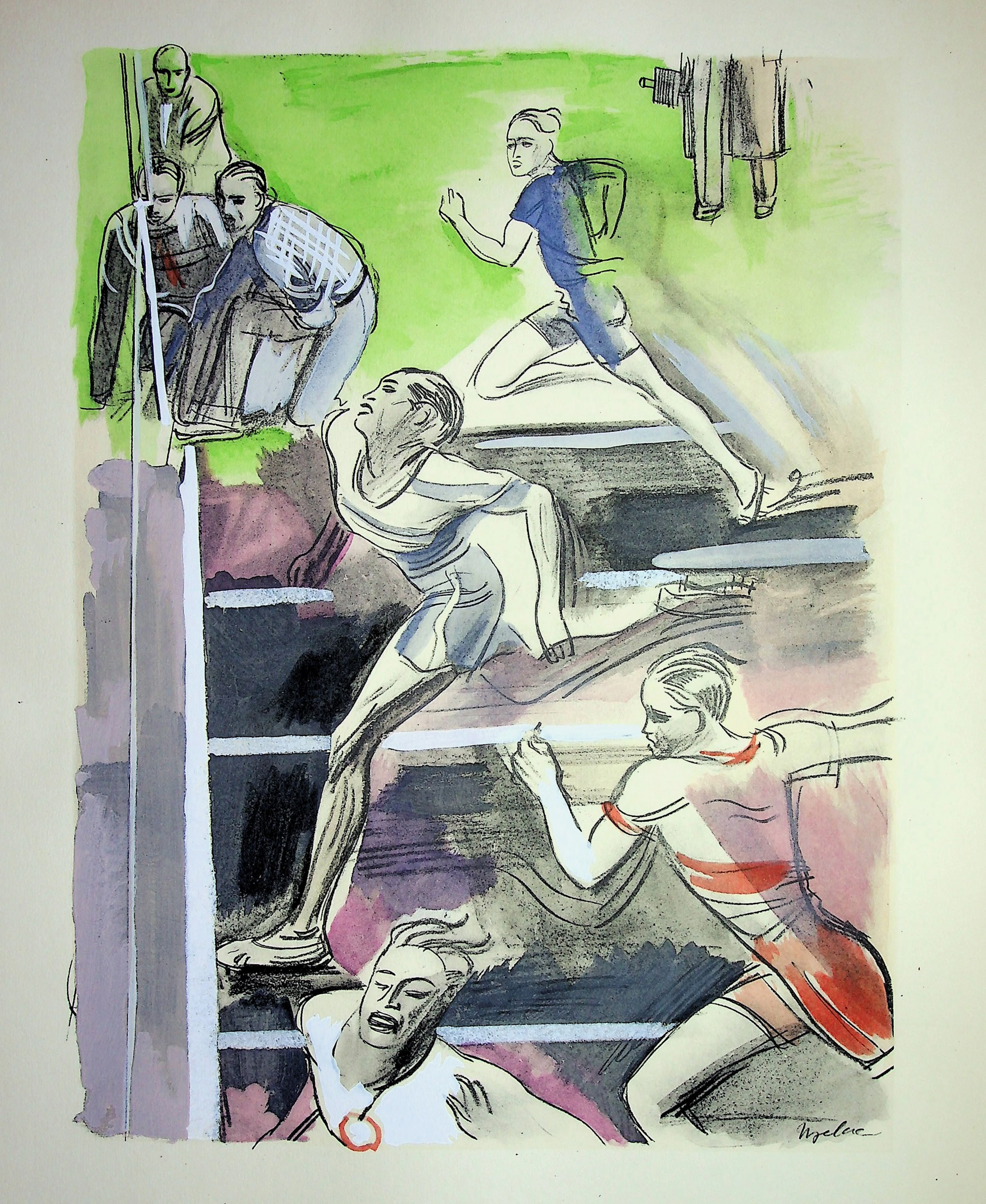 Milivoj UZELAC - Athlétisme : Course de 100m - Lithographie originale signée