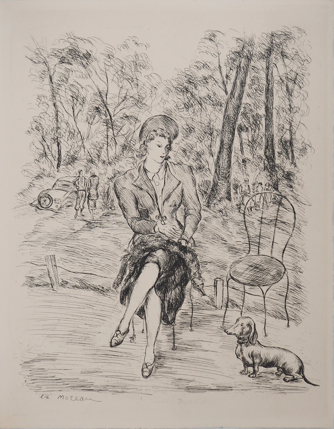 Luc-Albert MOREAU : Balade dans les Jardins, Gravure originale signée