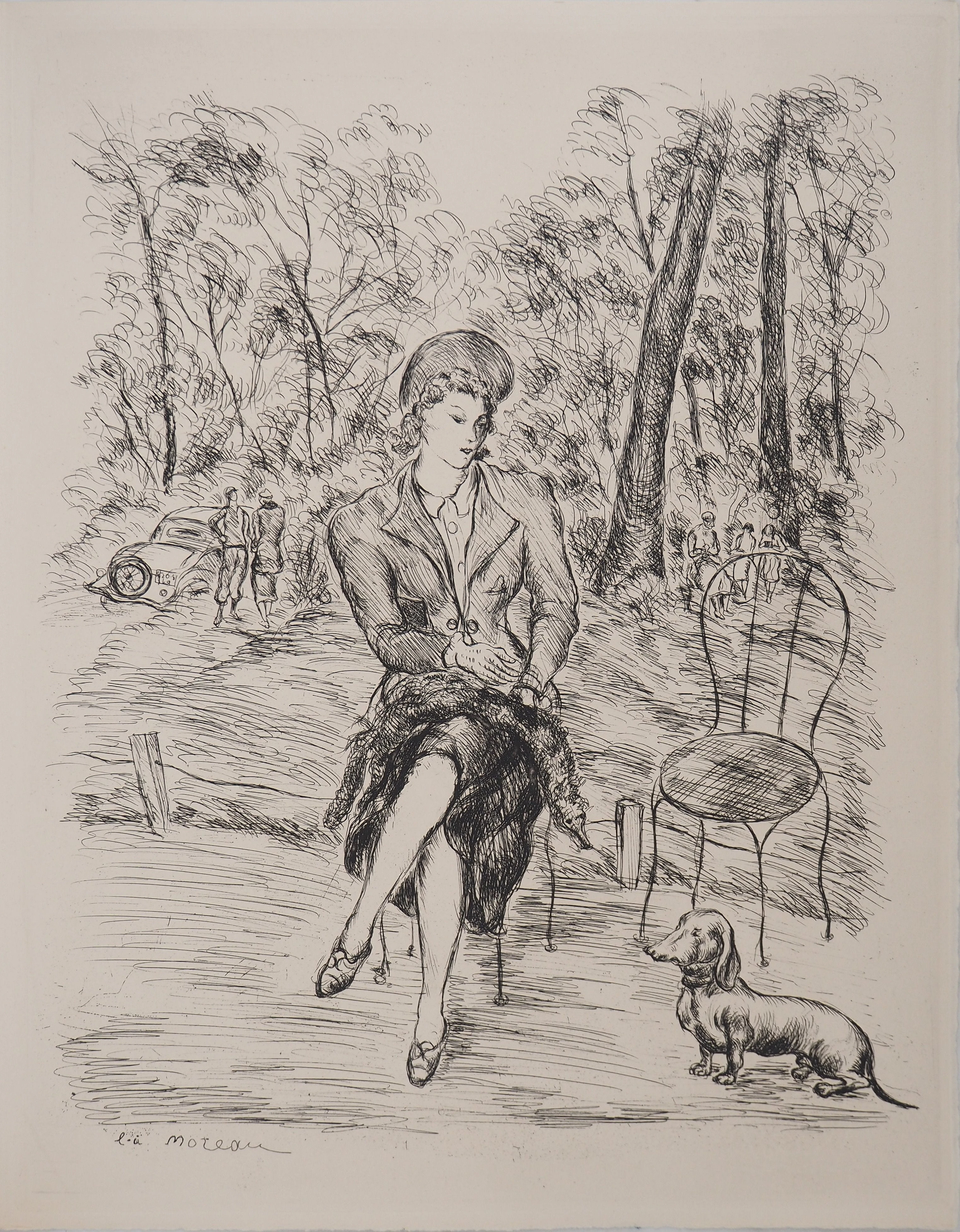Luc-Albert MOREAU : Balade dans les Jardins, Gravure originale signée