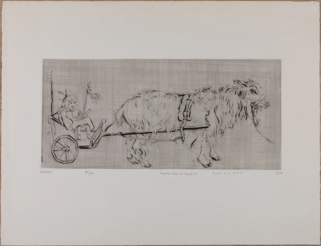 Mordecaï MOREH : Sylvie avec la chèvre - Gravure originale signée