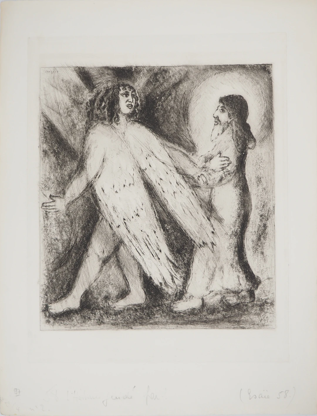 Marc CHAGALL : L'homme guidé par l'Eternel, Gravure originale signée