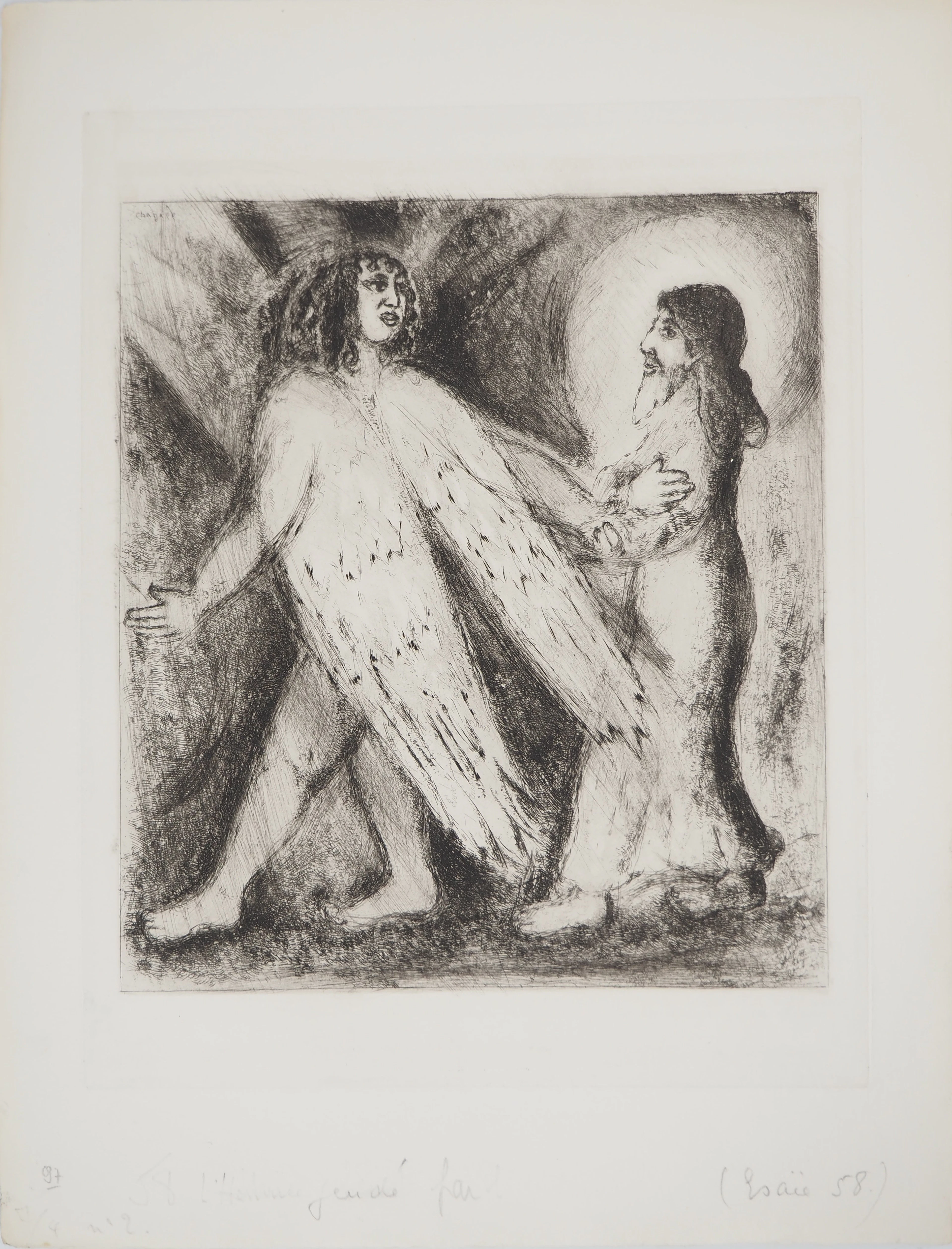 Marc CHAGALL : L'homme guidé par l'Eternel, Gravure originale signée