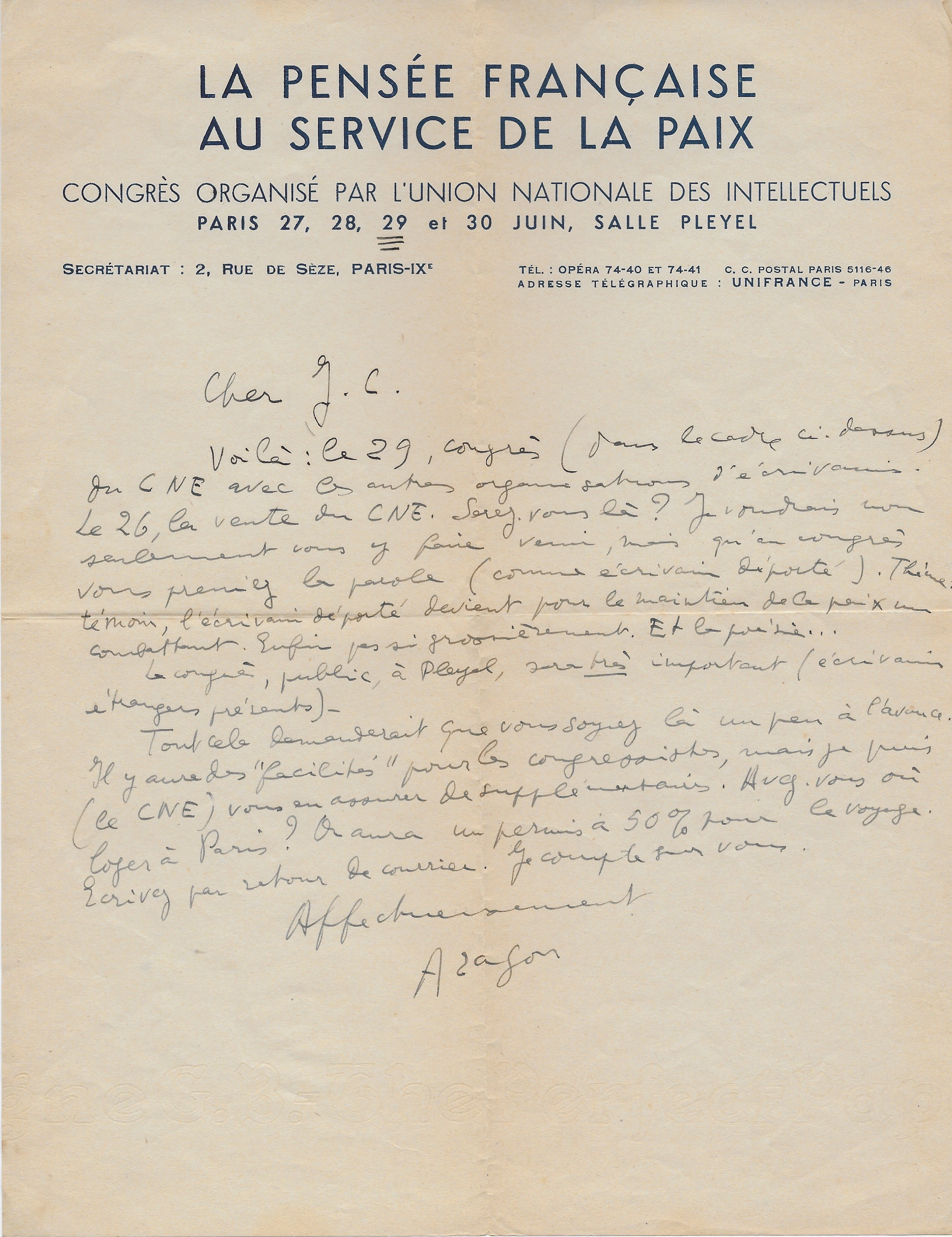 Louis ARAGON – Lettre autographe signée