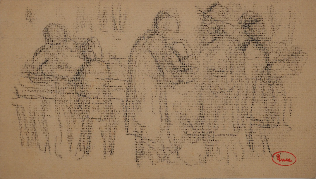 Maximilien LUCE : Le marché, Dessin original signé