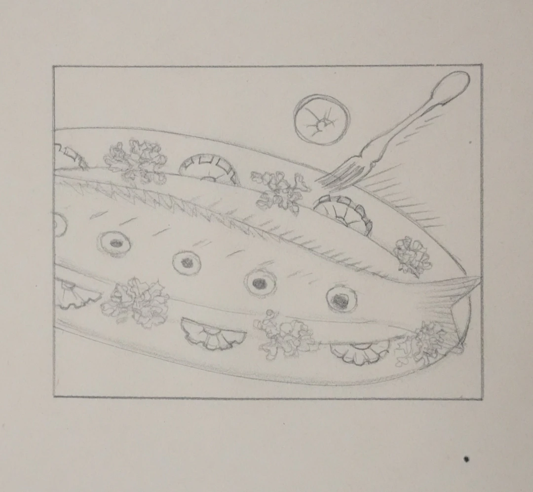 Jean-Emile LABOUREUR : Le poisson est servi, Dessin original