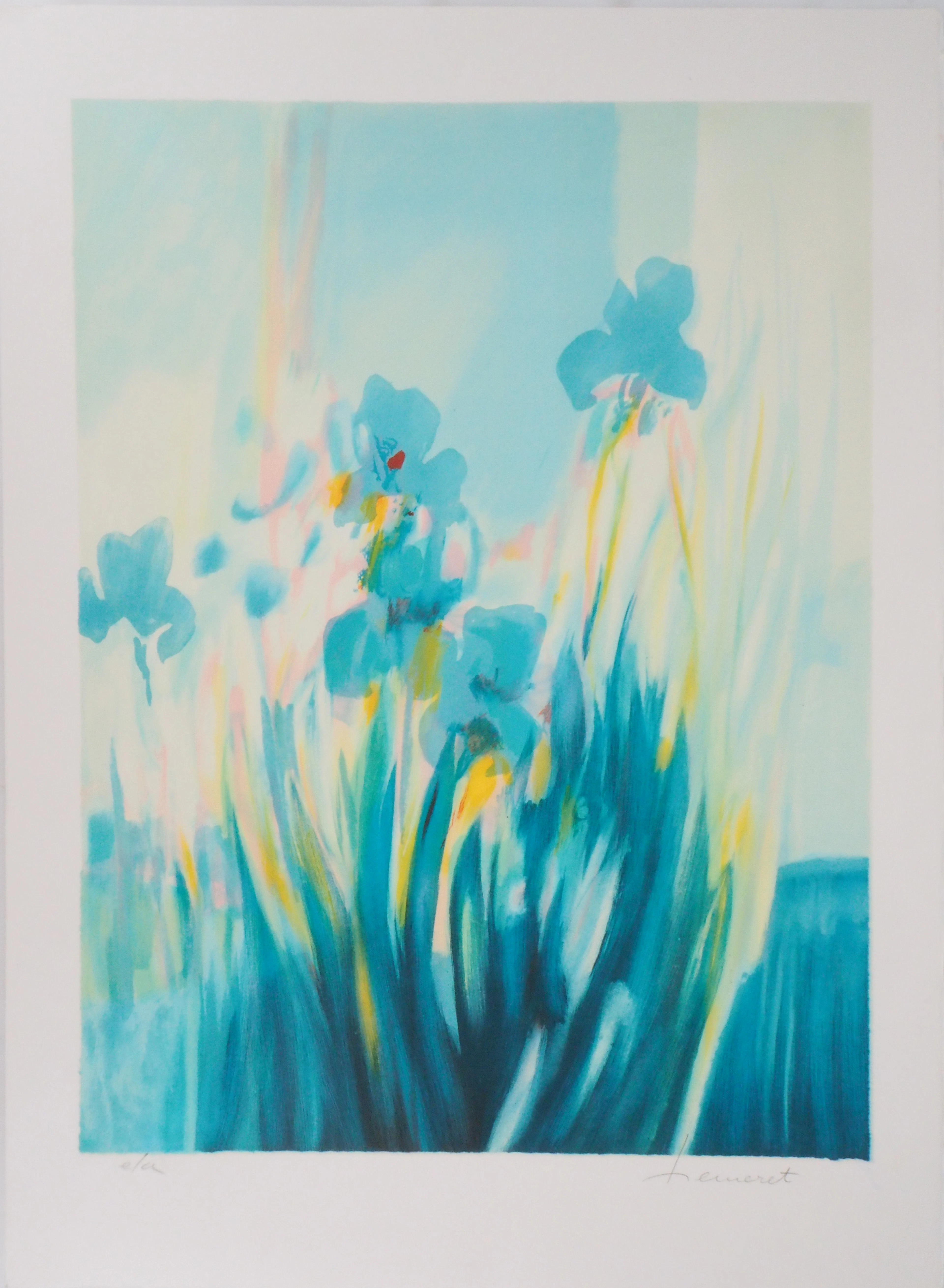 Claude HEMERET : Les Iris - Lithographie Originale Signée