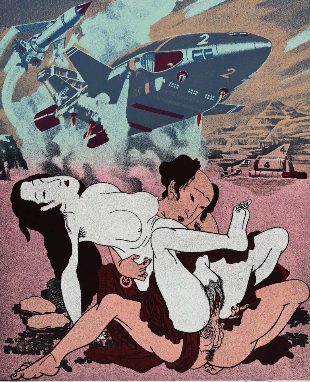 ERRO : Shunga et missiles - Lithographie originale signée