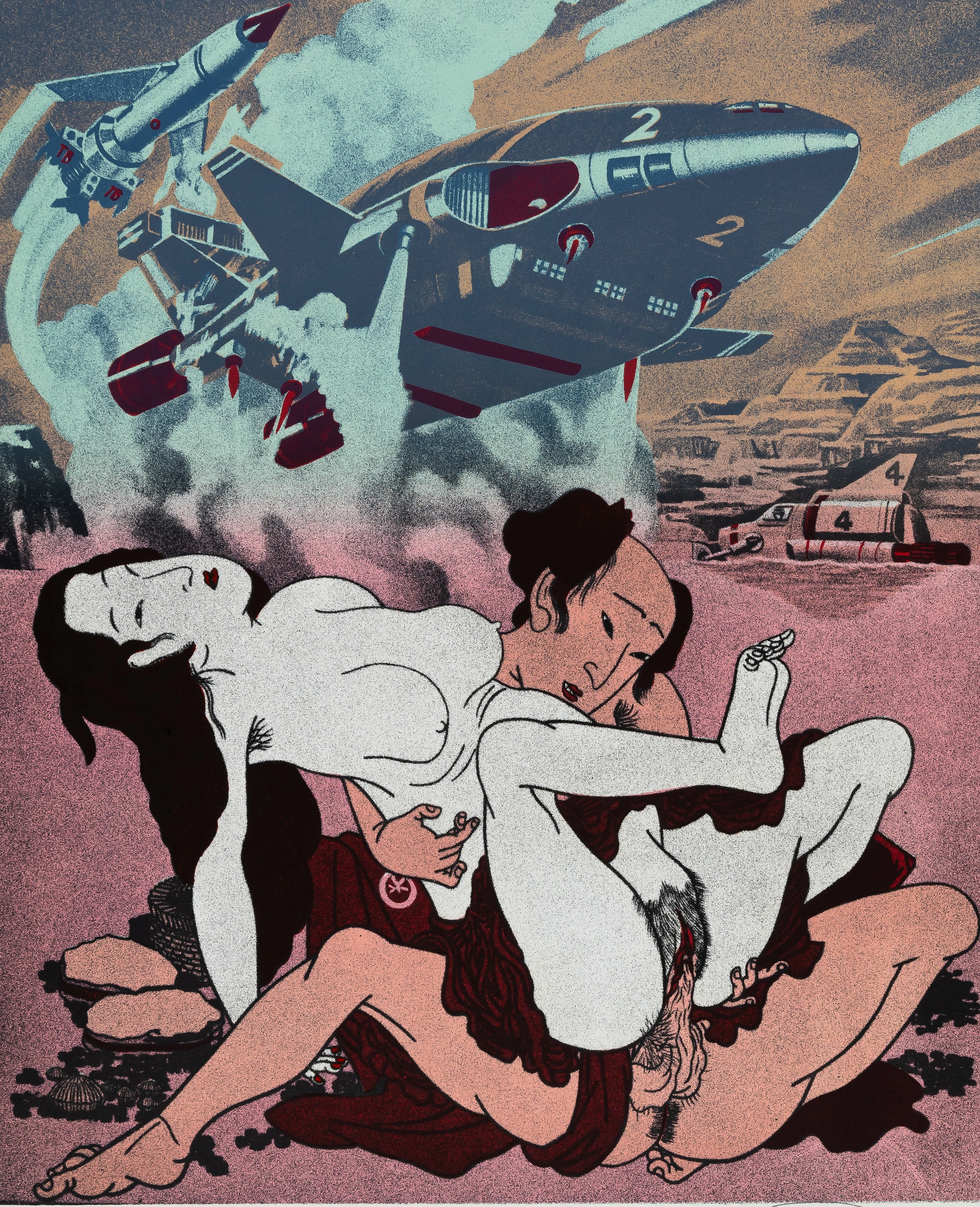 ERRO : Shunga et missiles - Lithographie originale signée