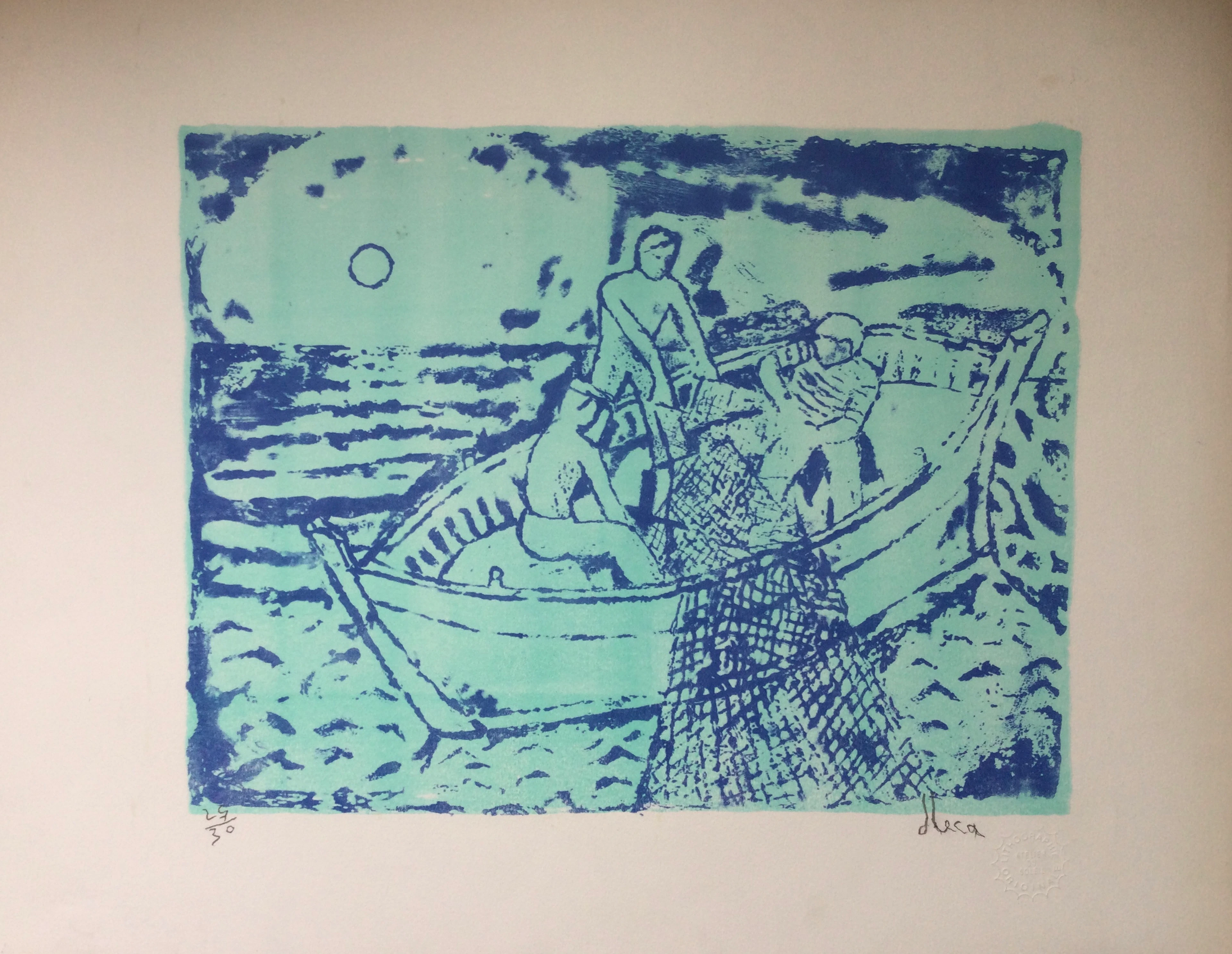Dominique LECA - La pêche - Lithographie originale signée à la main