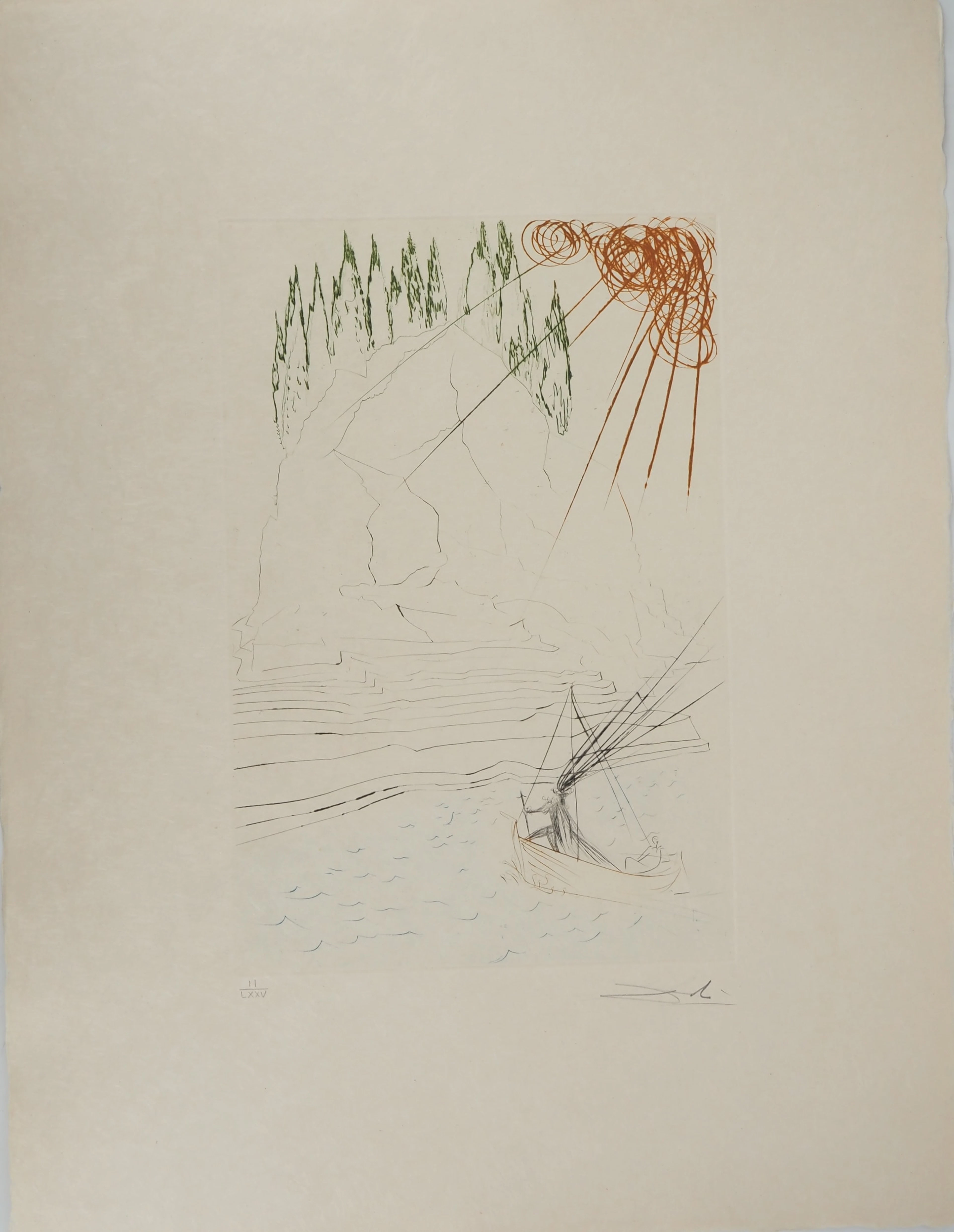Salvador DALI : Le combat avec le Morhoult, Gravure originale signée