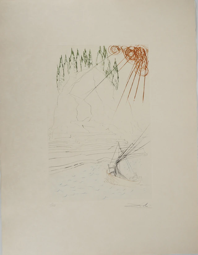 Salvador DALI : Le combat avec le Morhoult, Gravure originale signée