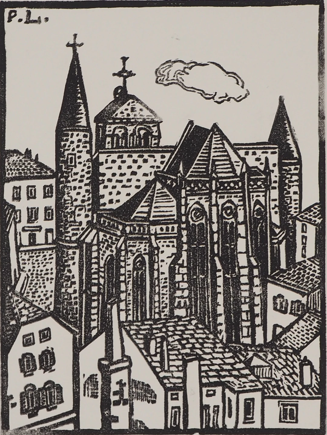 Pierre LEPAGE - Bretagne, Cathédrale gothique - Gravure sur bois originale