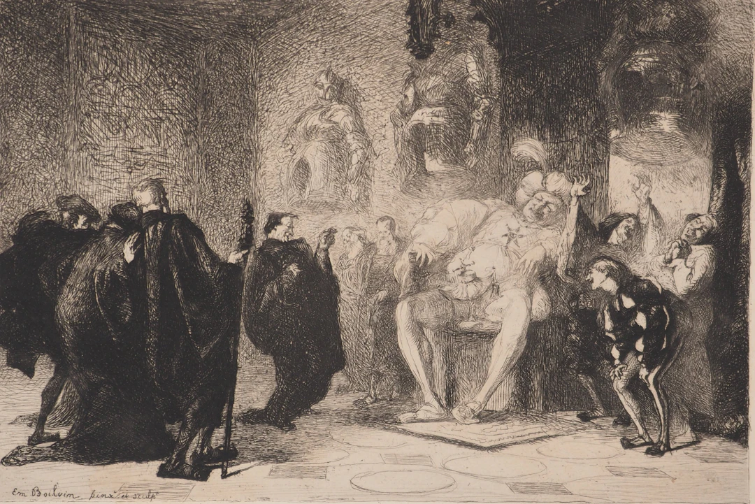 Emile BOILVIN : Après la Harangue, Gravure originale signée