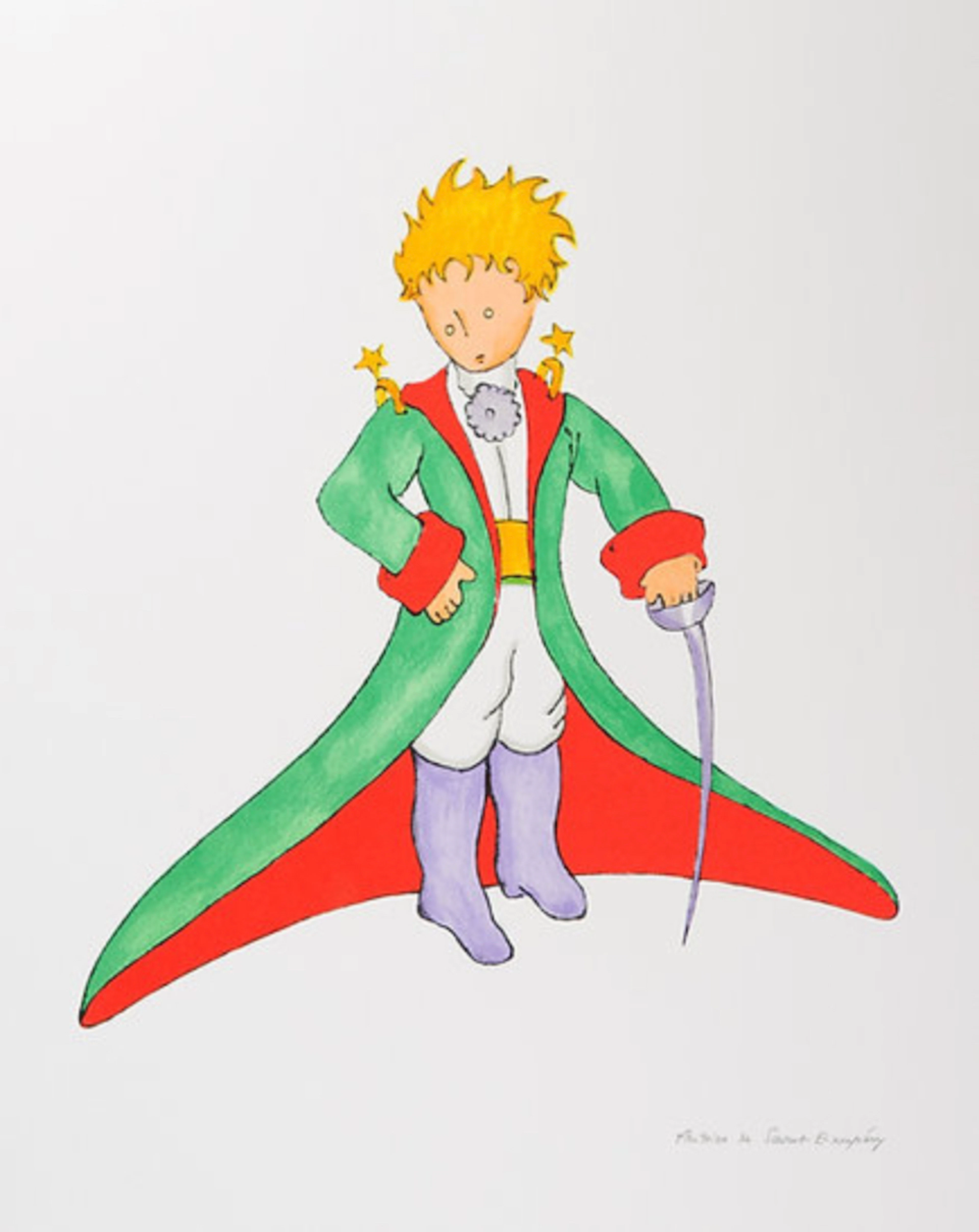 Antoine de Saint-Exupéry - Le Petit Prince en grand manteau - Lithographie