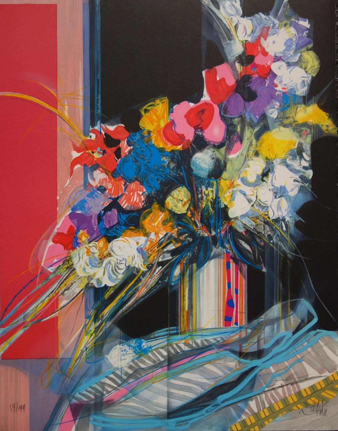 Jean-Baptiste VALADIE : Bouquet bleu, blanc et rouge - Lithographie