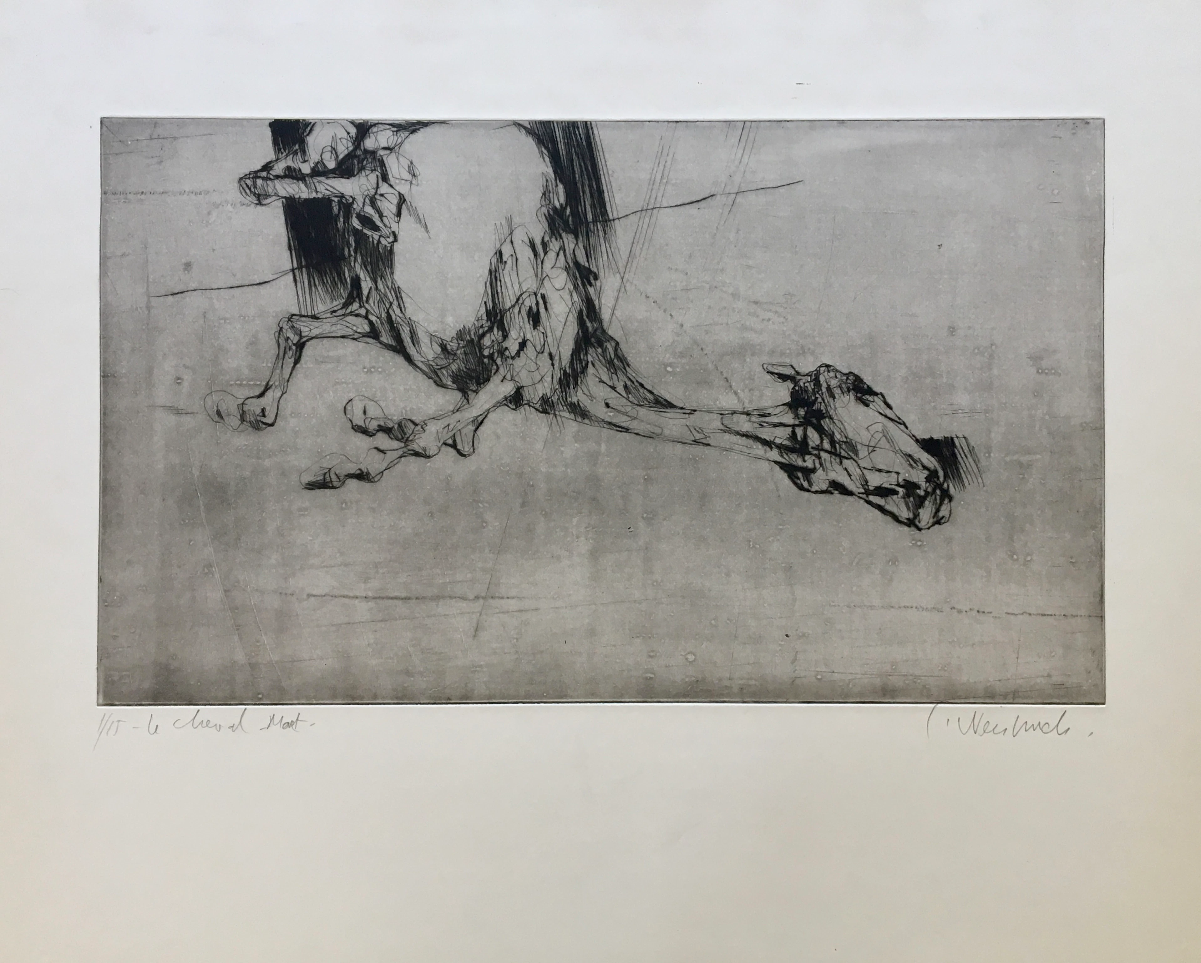 Claude WEISBUCH - Le cheval mort, 1950 - Pointe-sèche originale signée