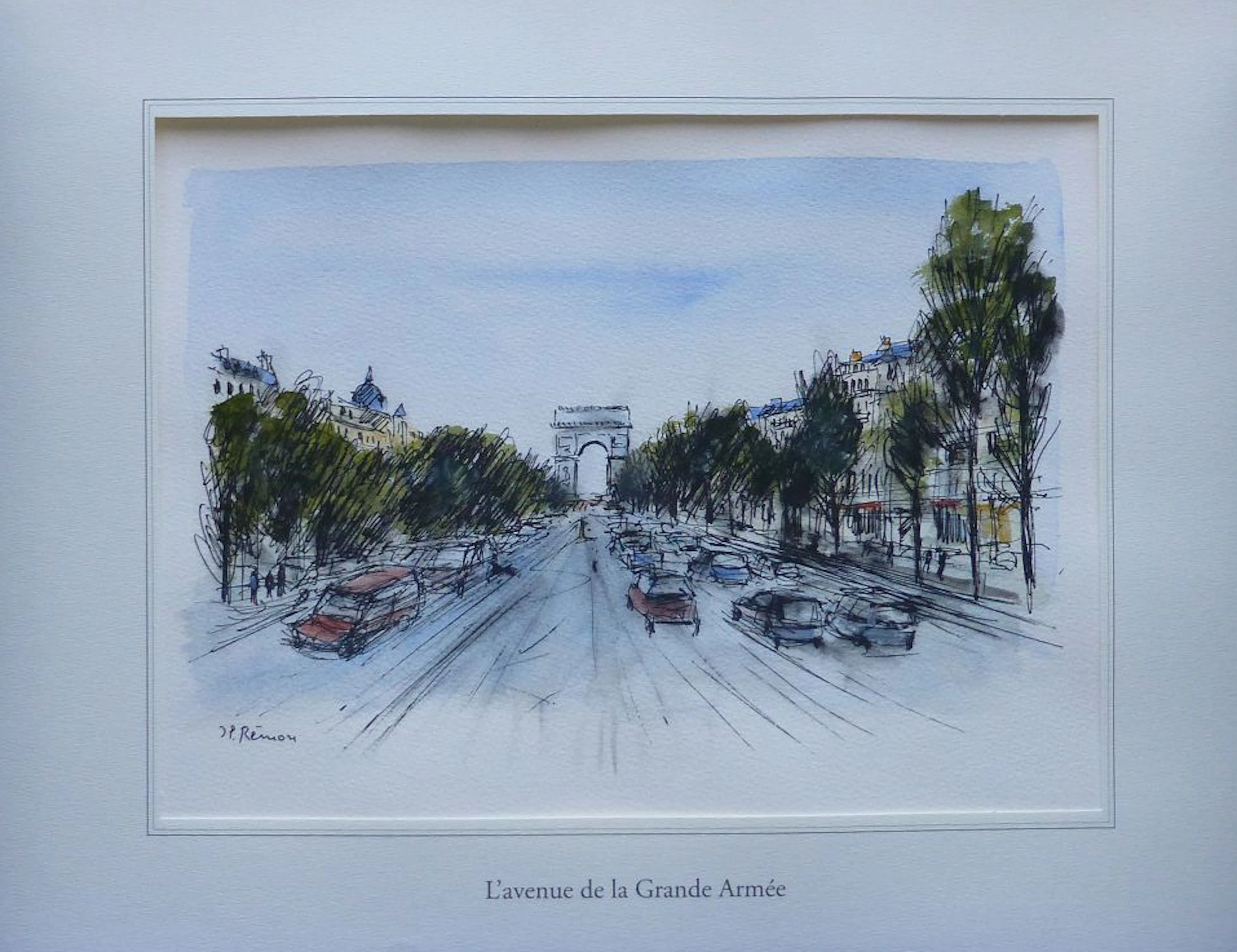 Jean Pierre REMON - L’avenue de la Grande Armée, 2010 - Aquarelle signée