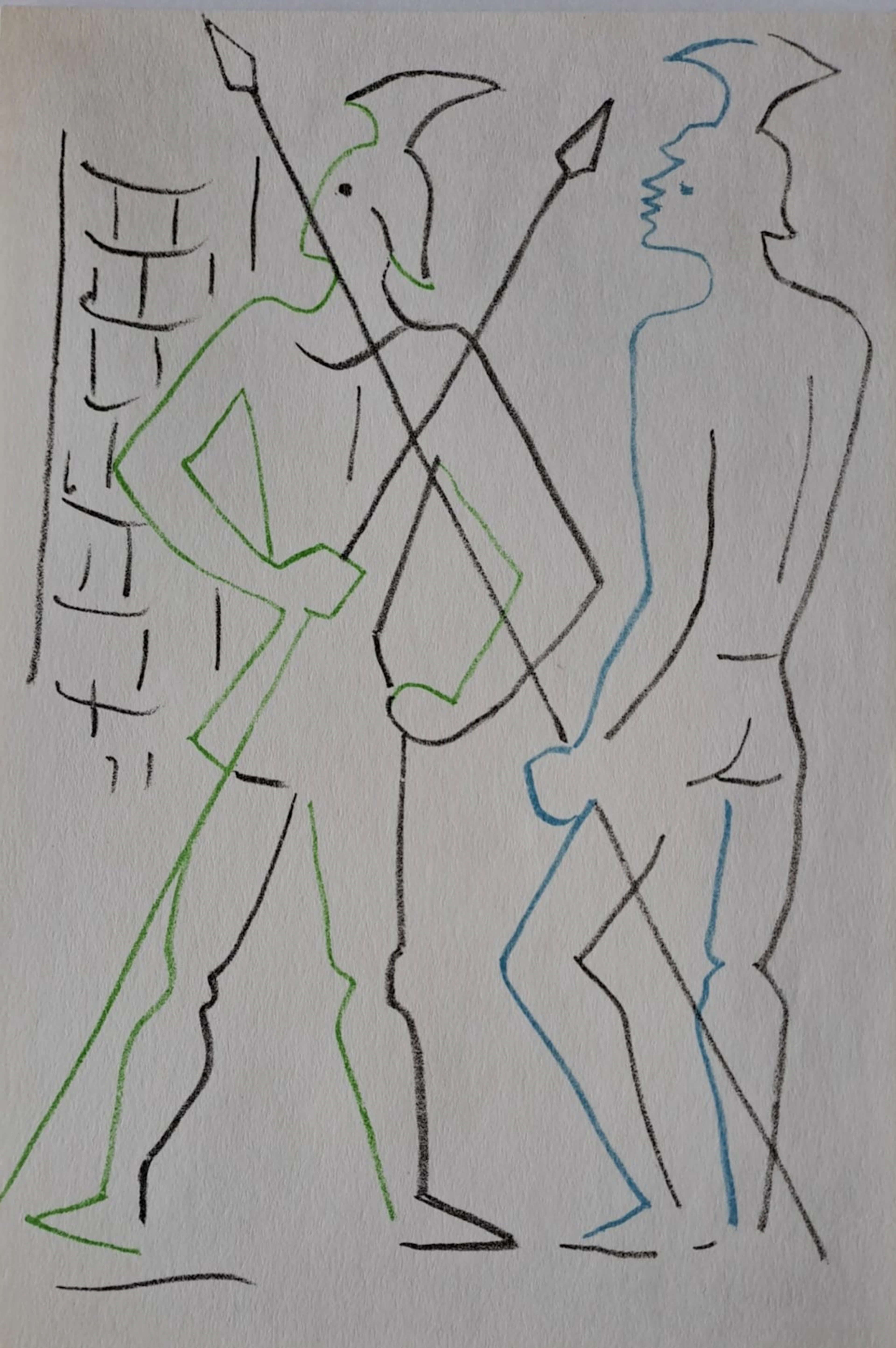 Jean Cocteau - Les gardes - Qui va là ? Hamlet - Lithographie originale