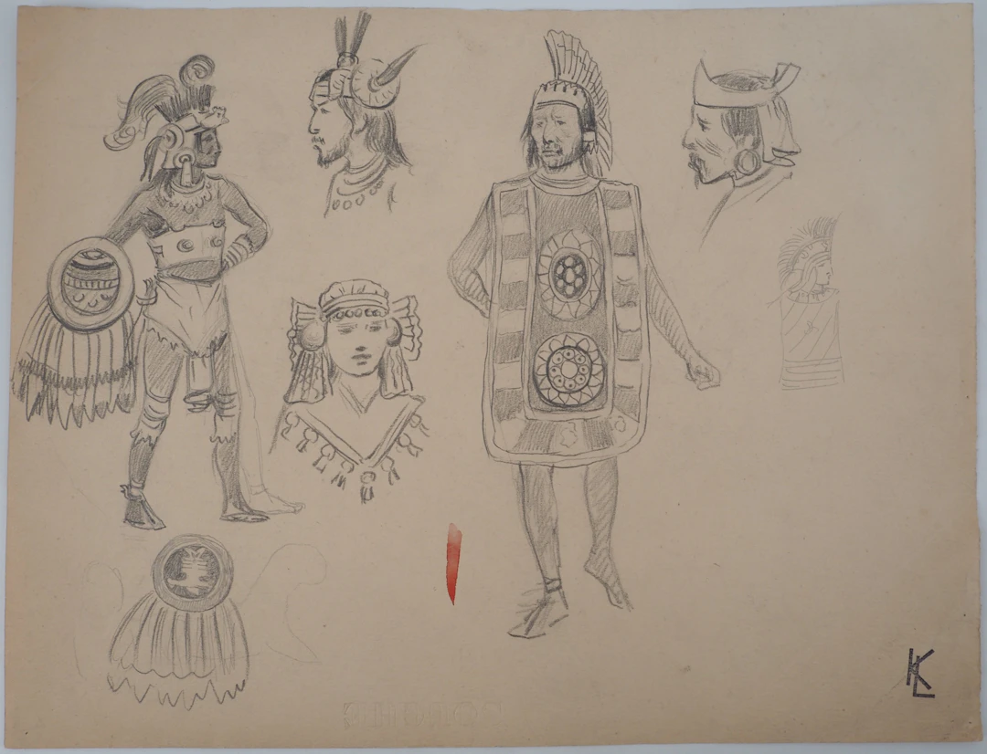 Léopold Franz KOWALSKI: Costumes indiens, dessin original
