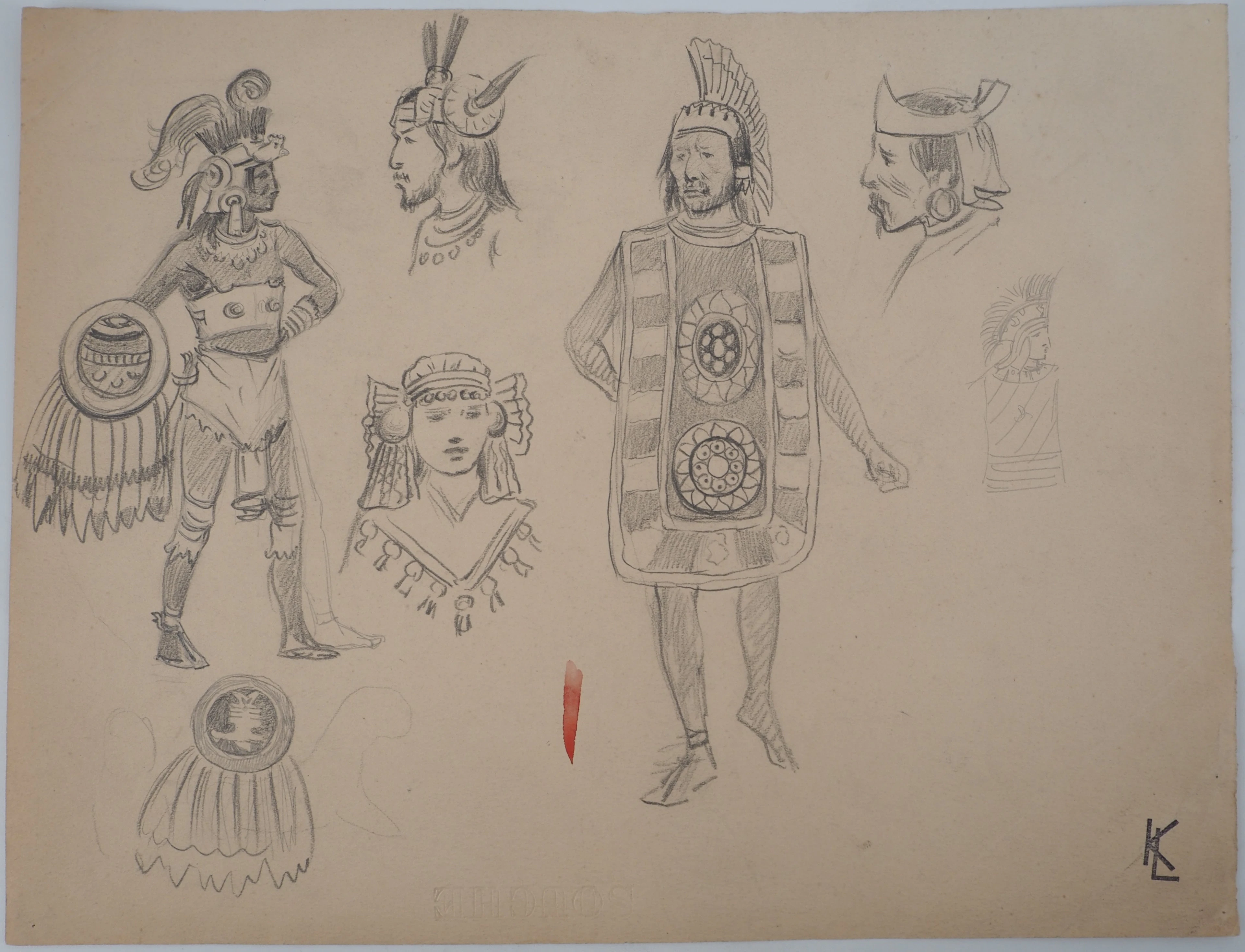 Léopold Franz KOWALSKI: Costumes indiens, dessin original