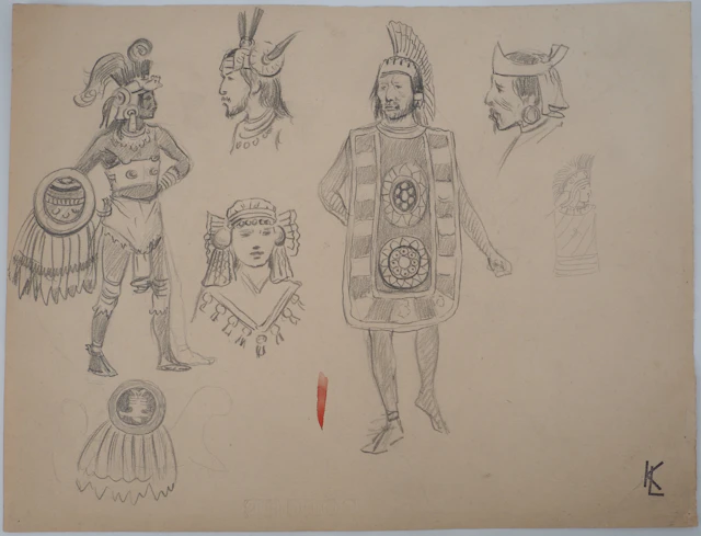 Léopold Franz KOWALSKI: Costumes indiens, dessin original