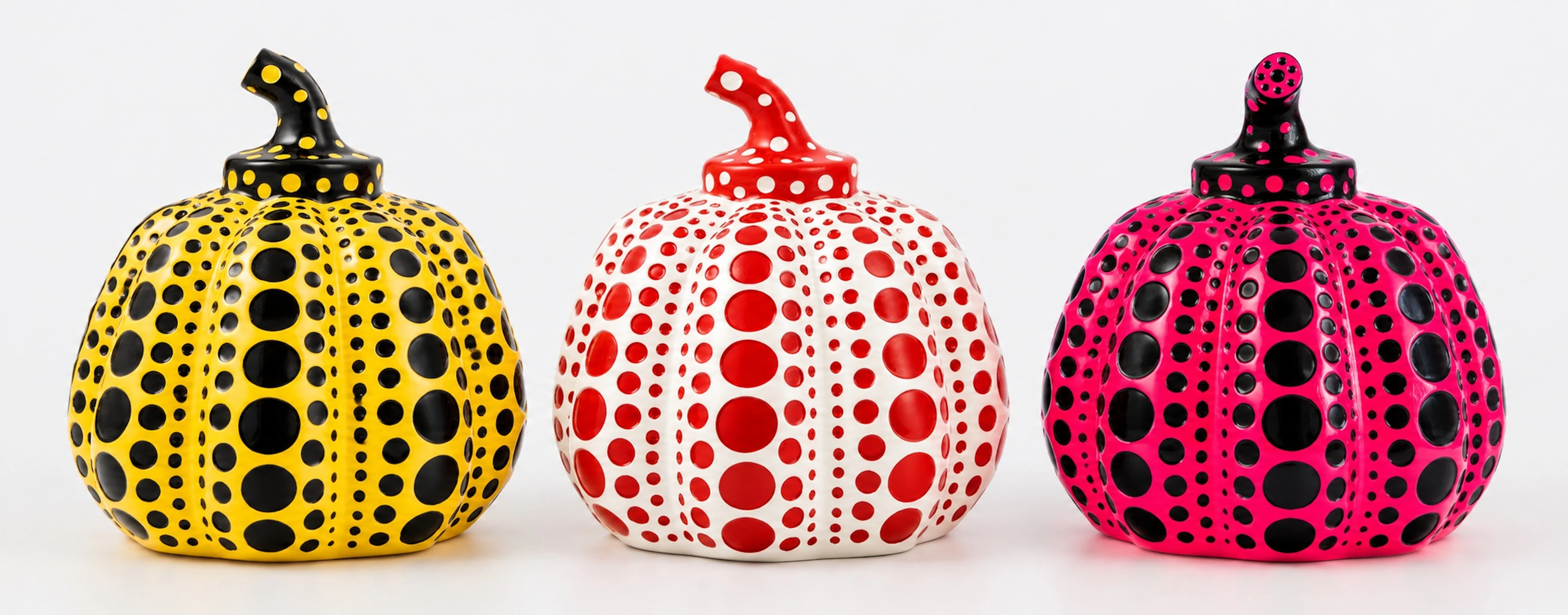 Yayoi KUSAMA - ensemble de 3 Mini Pumpkins (Yellow / Red / Pink) -