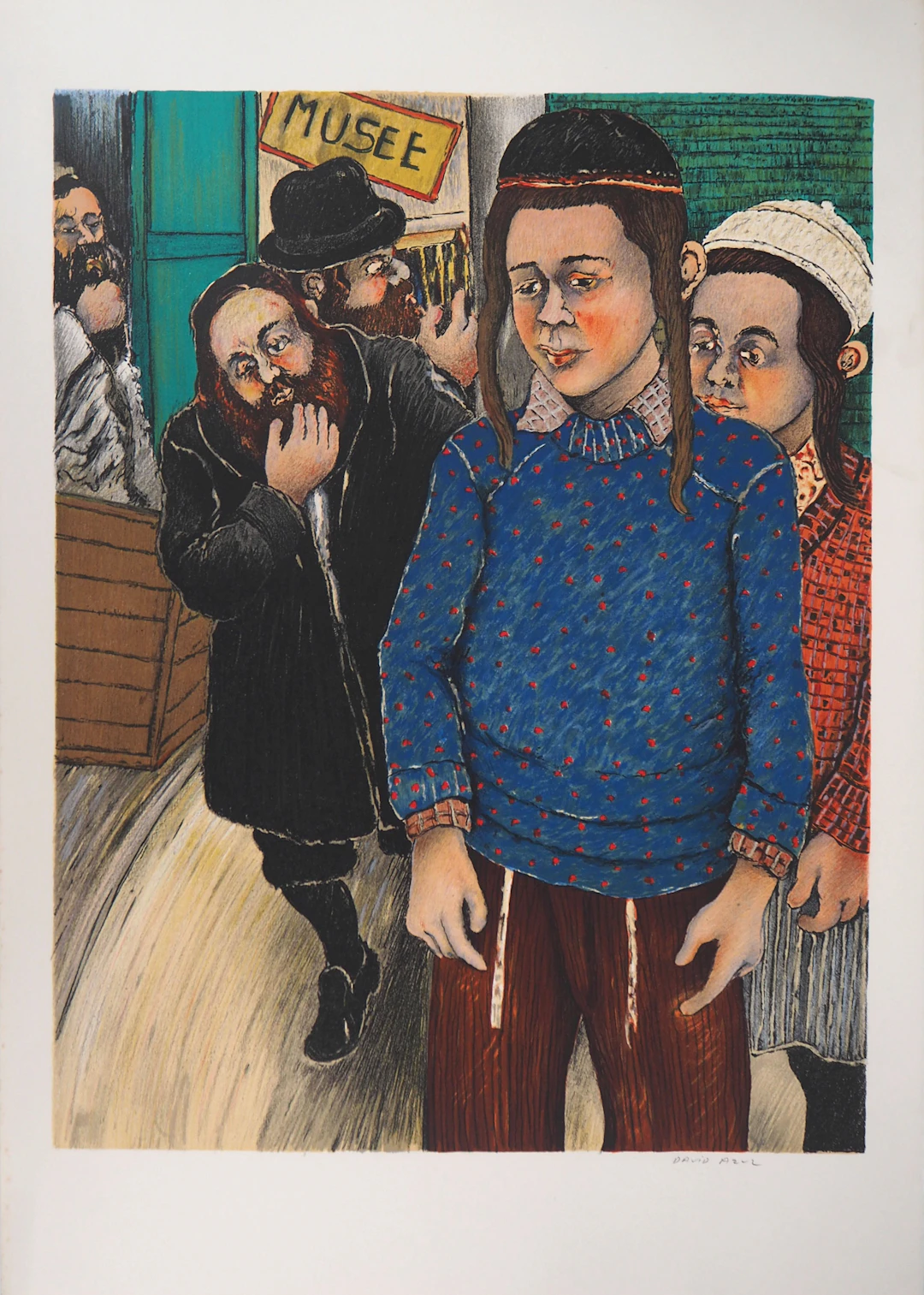 David AZUZ - Au Musée de la Culture Juive - Lithographie originale signée