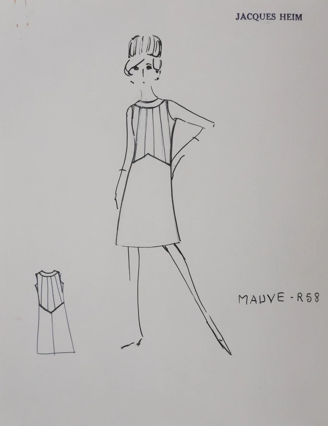 Jacques HEIM : Robe Mauve, Dessin original signé