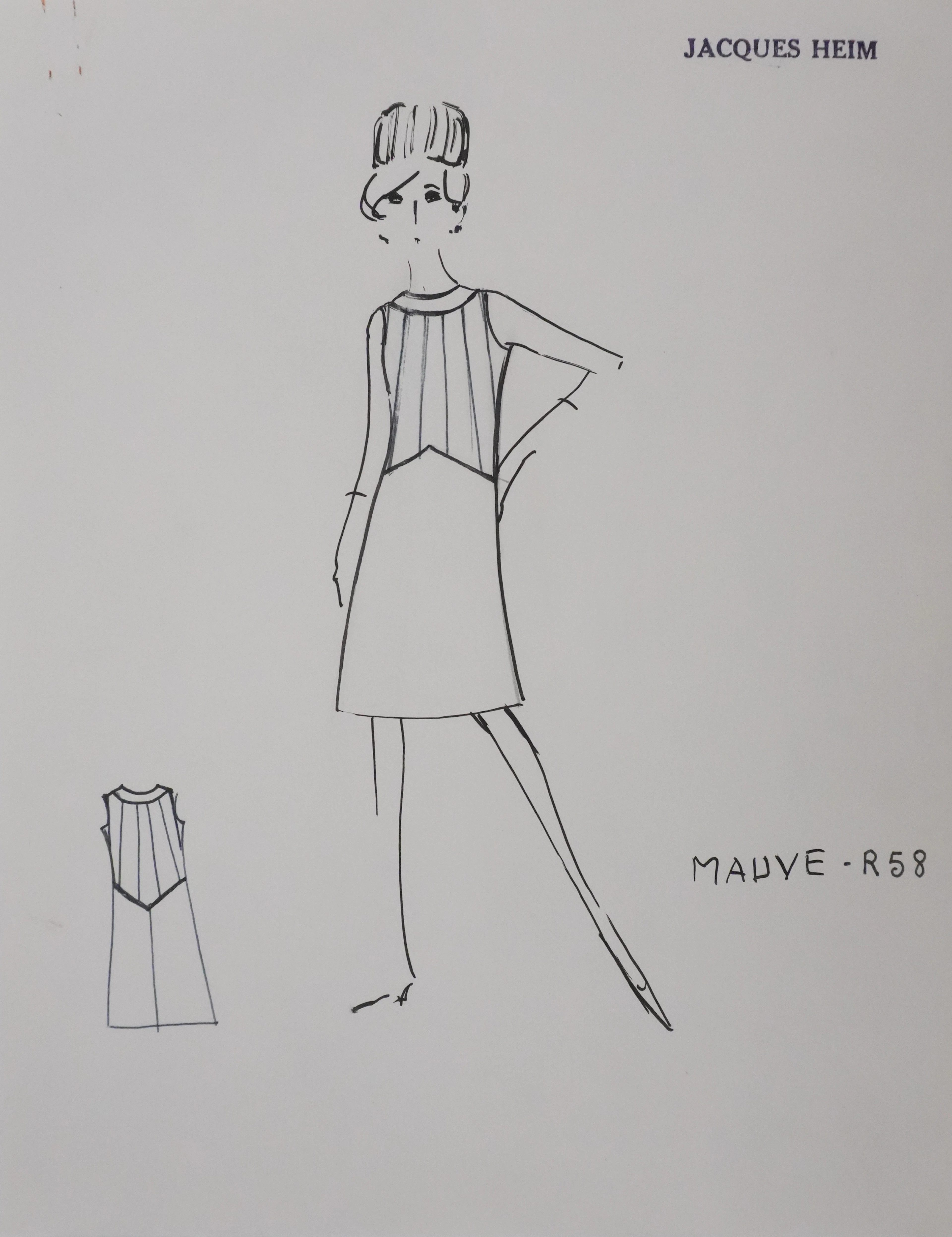 Jacques HEIM : Robe Mauve, Dessin original signé