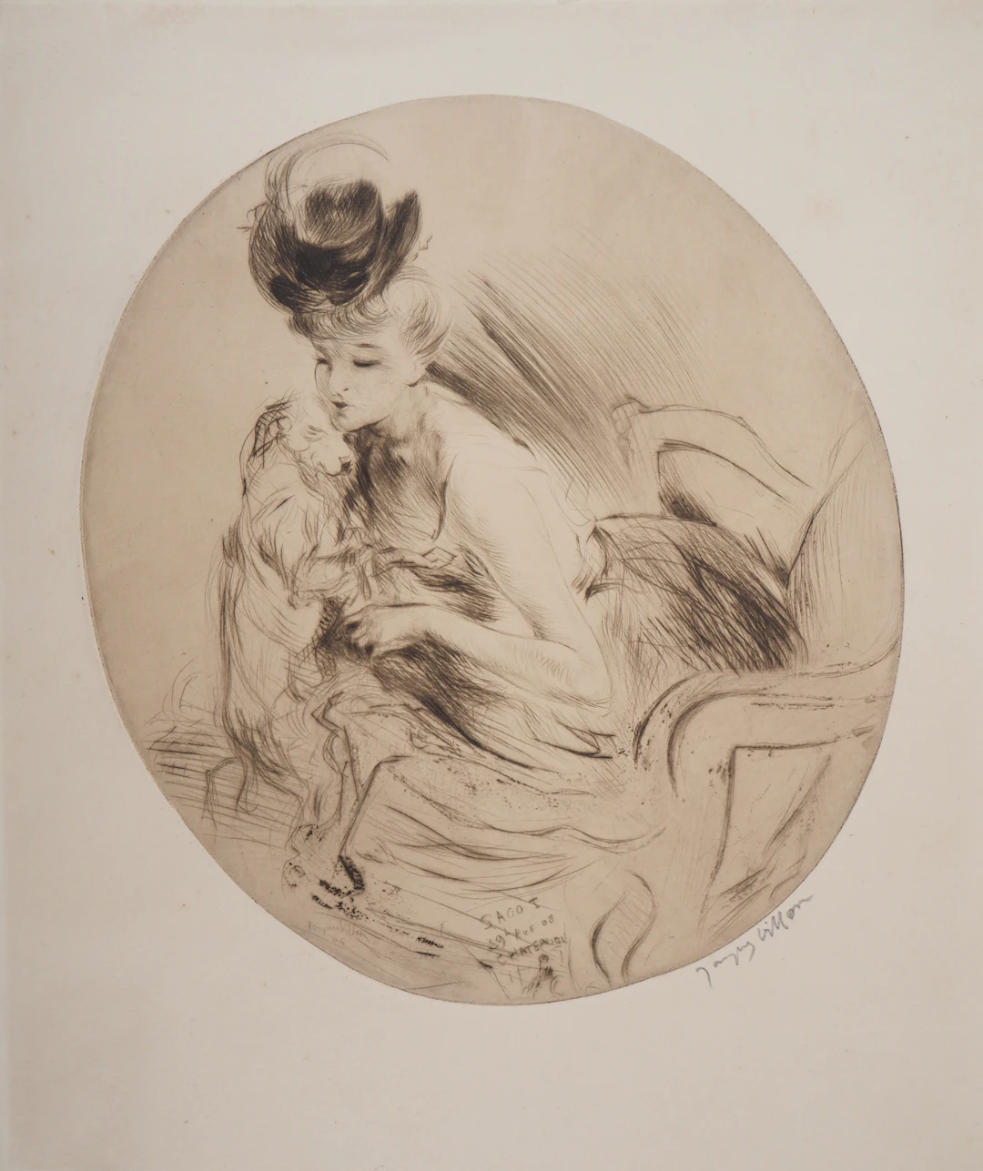 Jacques VILLON - La Dame au Chien, 1905 - Gravure originale Signée
