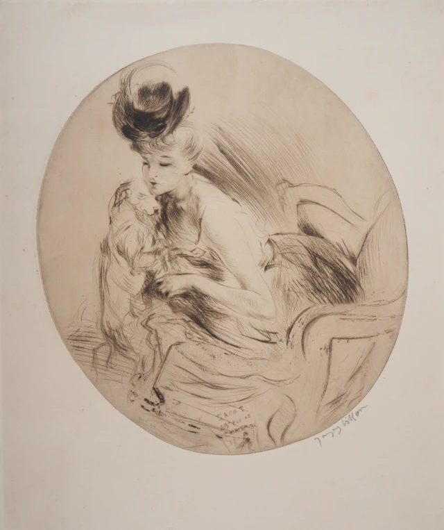Jacques VILLON - La Dame au Chien, 1905 - Gravure originale Signée