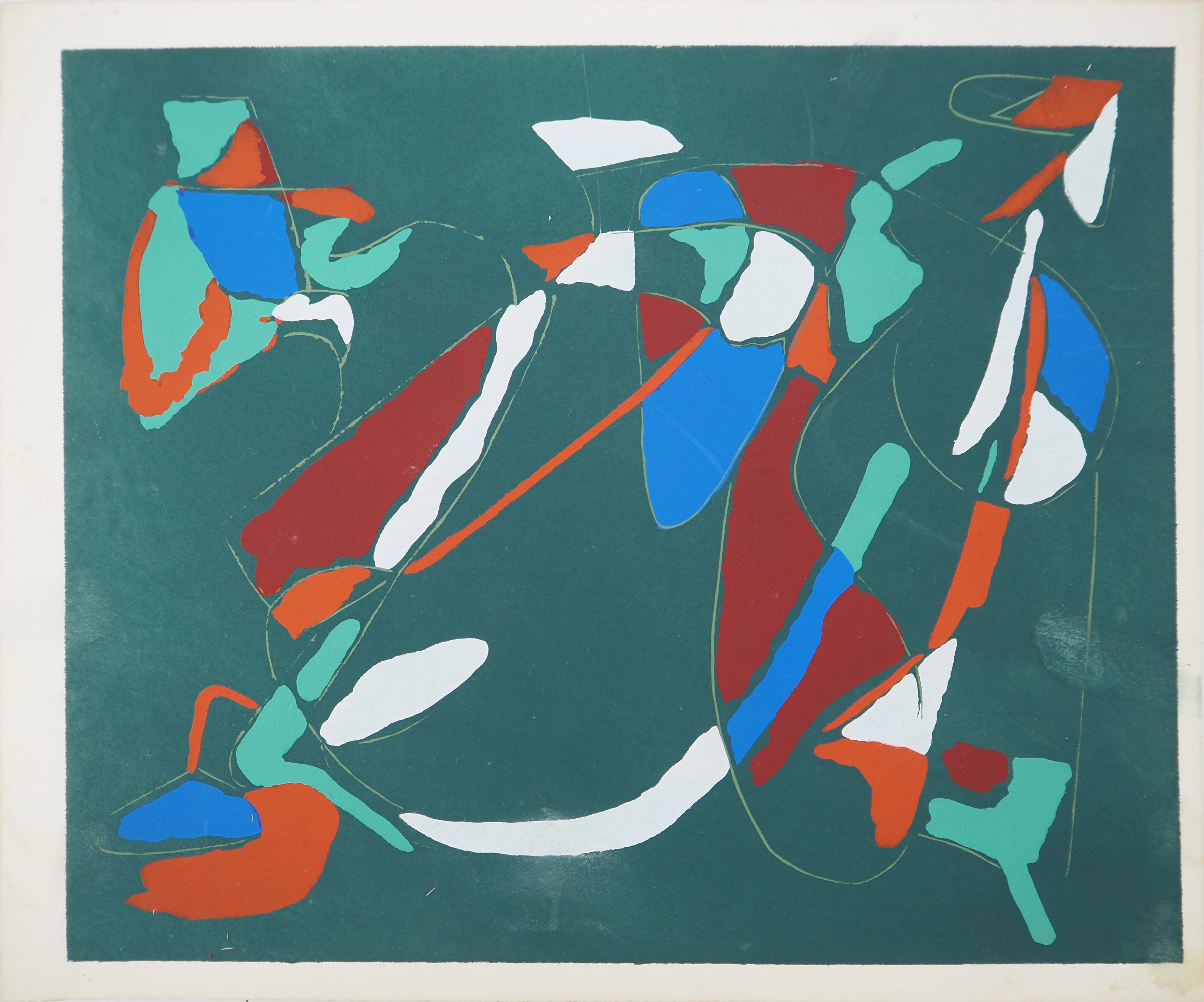 André LANSKOY : Abstraction sur le vert, Lithographie et pochoir