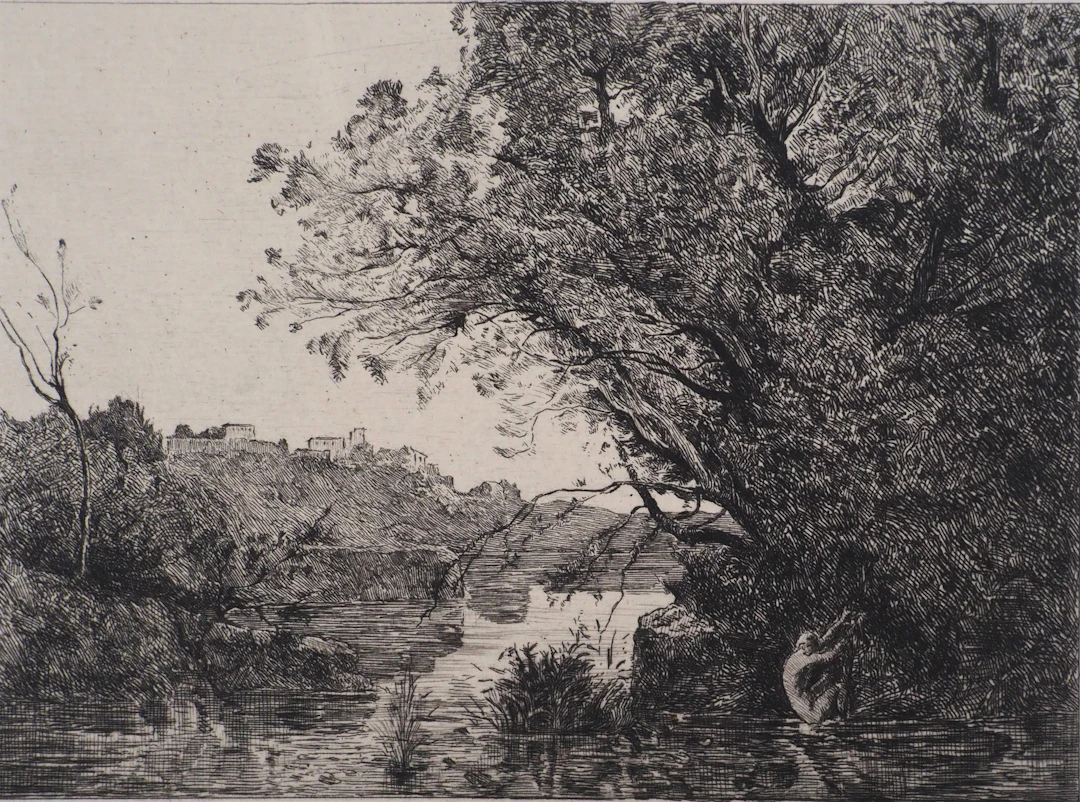 JB Camille COROT (d’après) - Le baigneur- Gravure, Signée #Durand Ruel - 1873