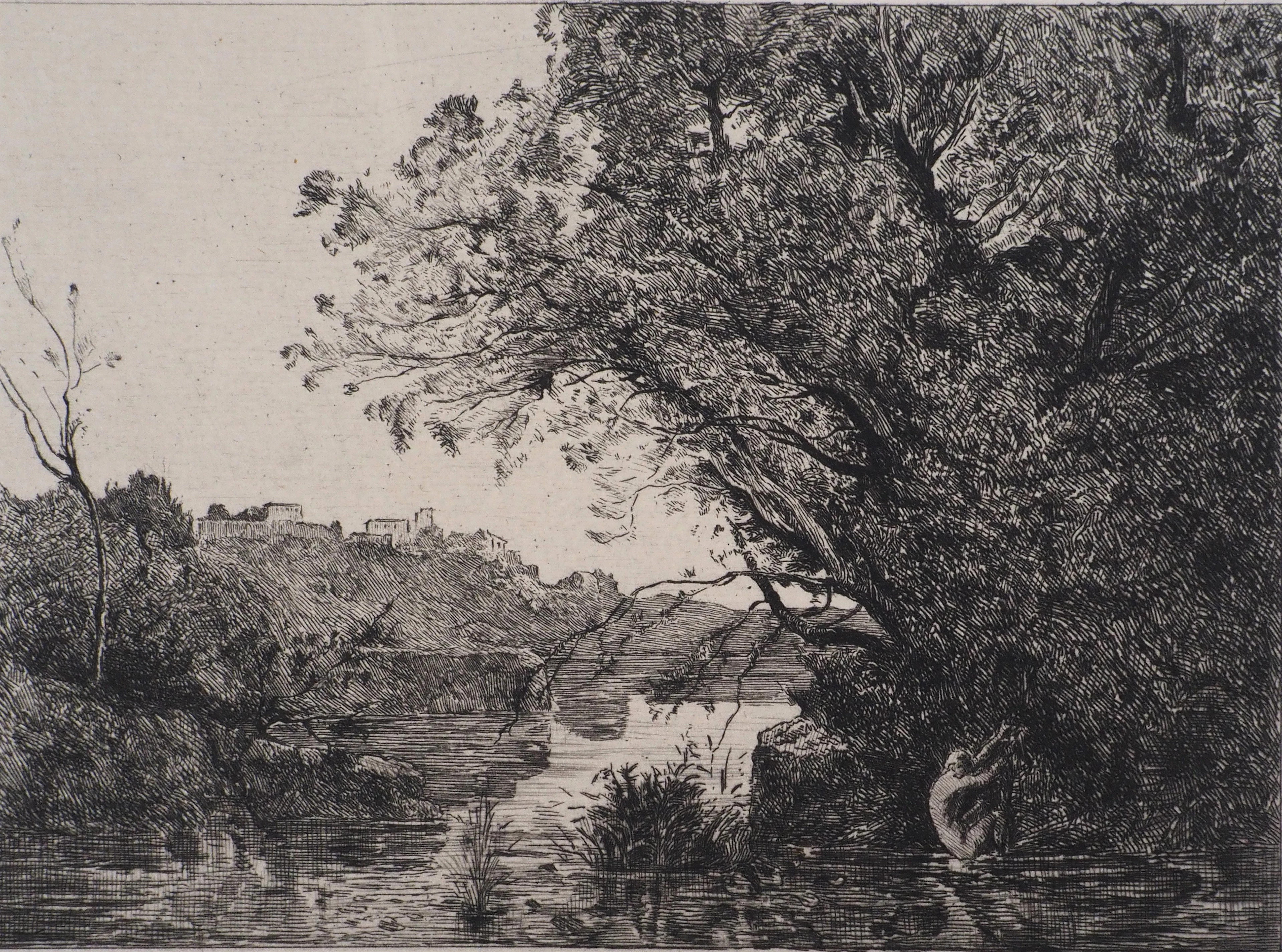 JB Camille COROT (d’après) - Le baigneur- Gravure, Signée #Durand Ruel - 1873