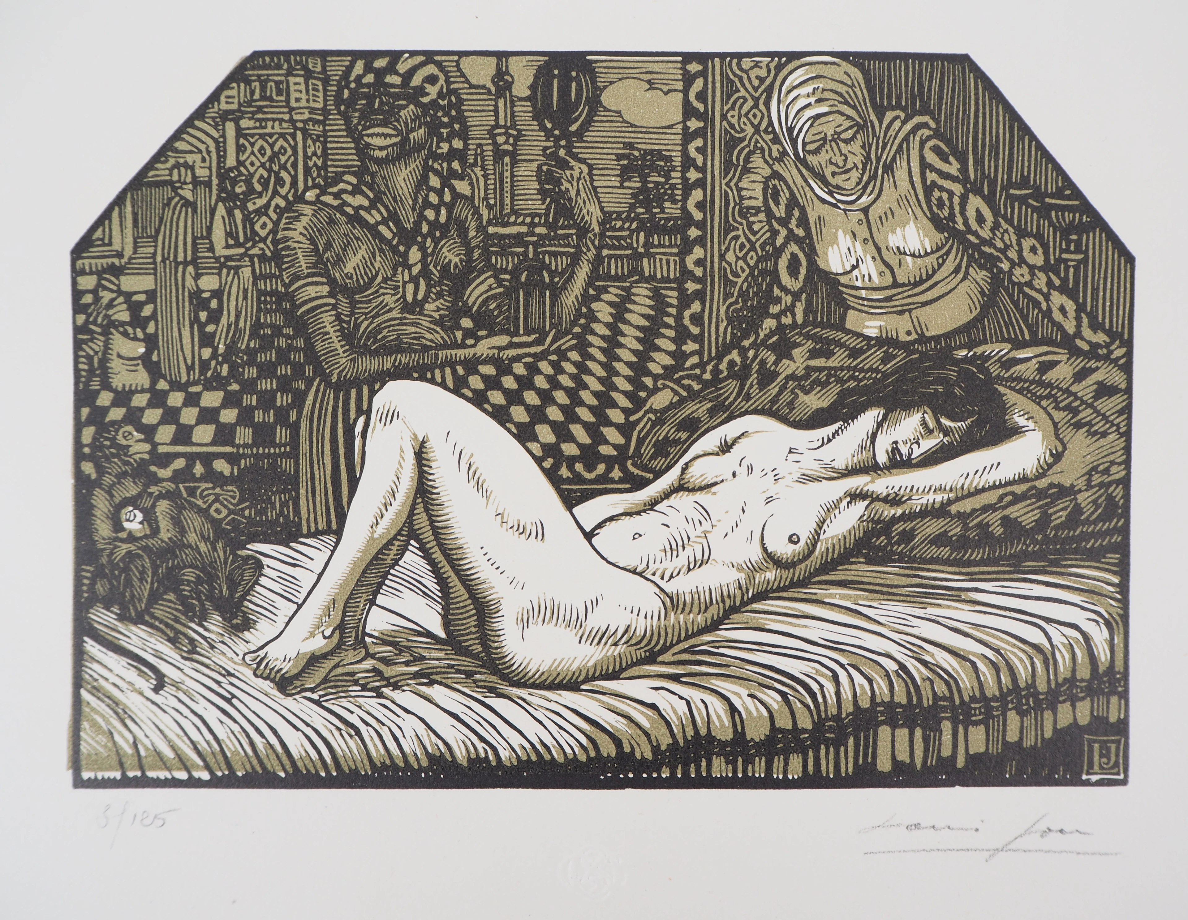 Louis JOU : Danaé - Bois gravé original signé, 1921