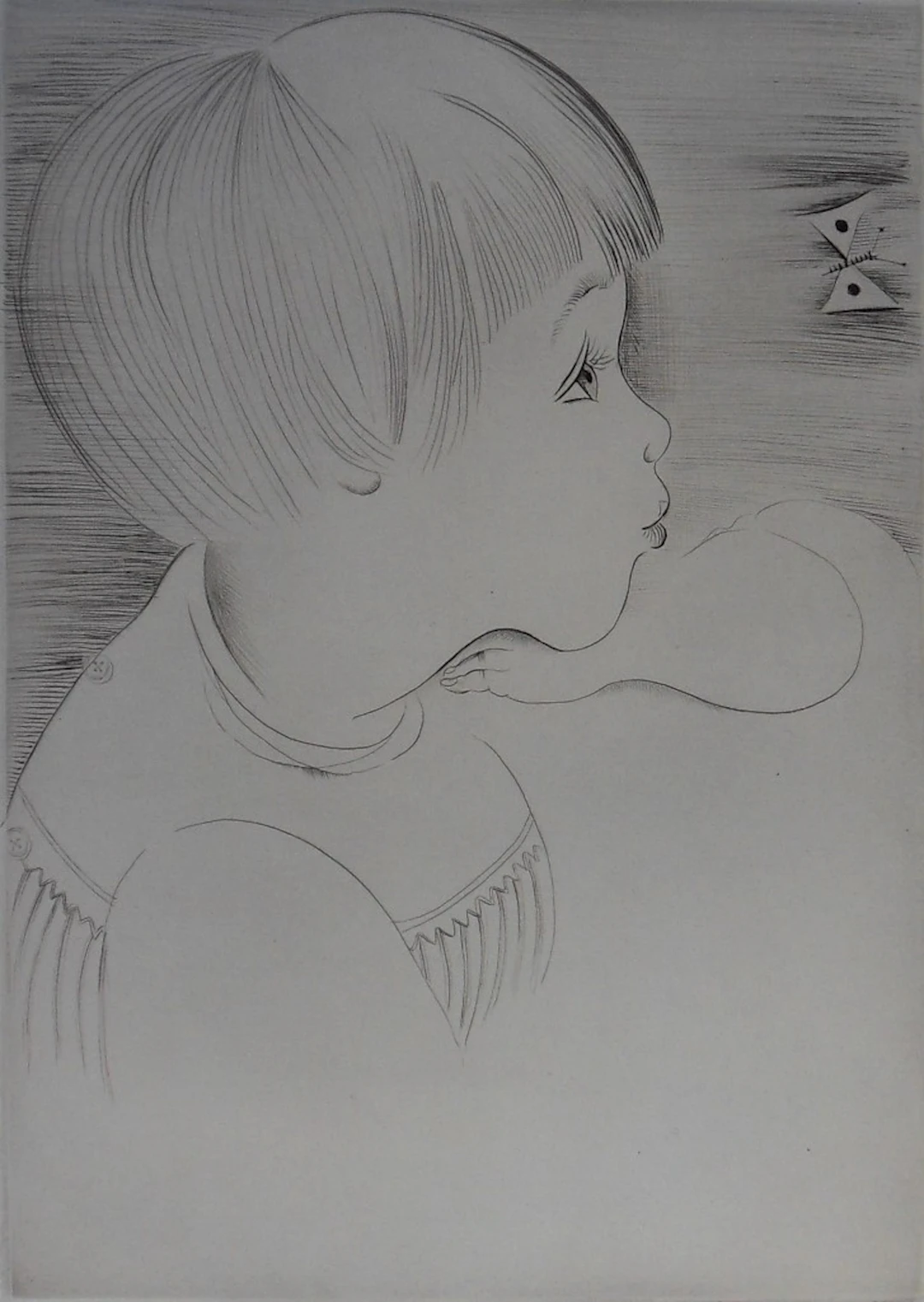 Mily POSSOZ : L’Enfant et le papillon - Gravure originale signée