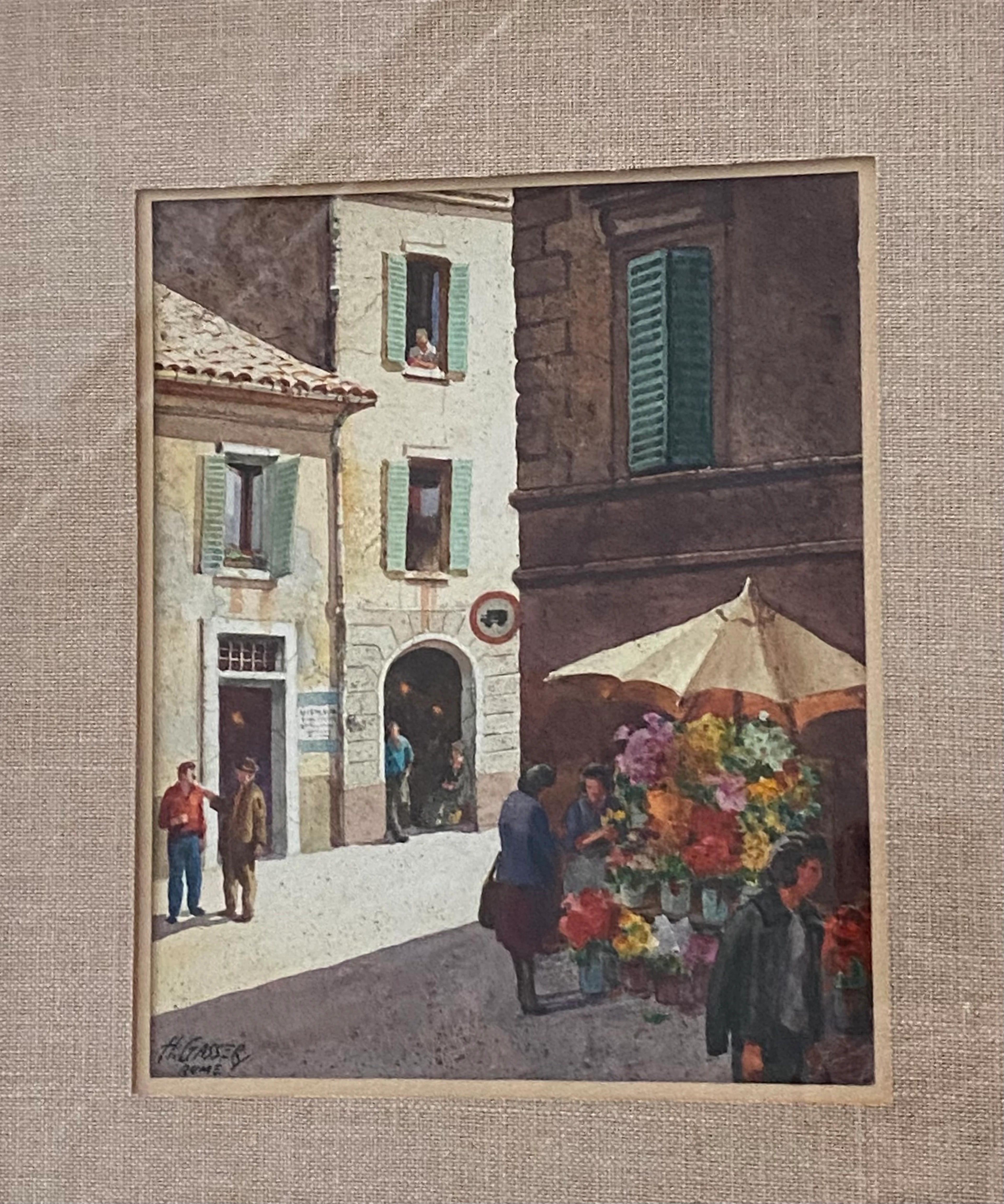 Aquarelle " Flower Stall Rome" par Henry Gasser