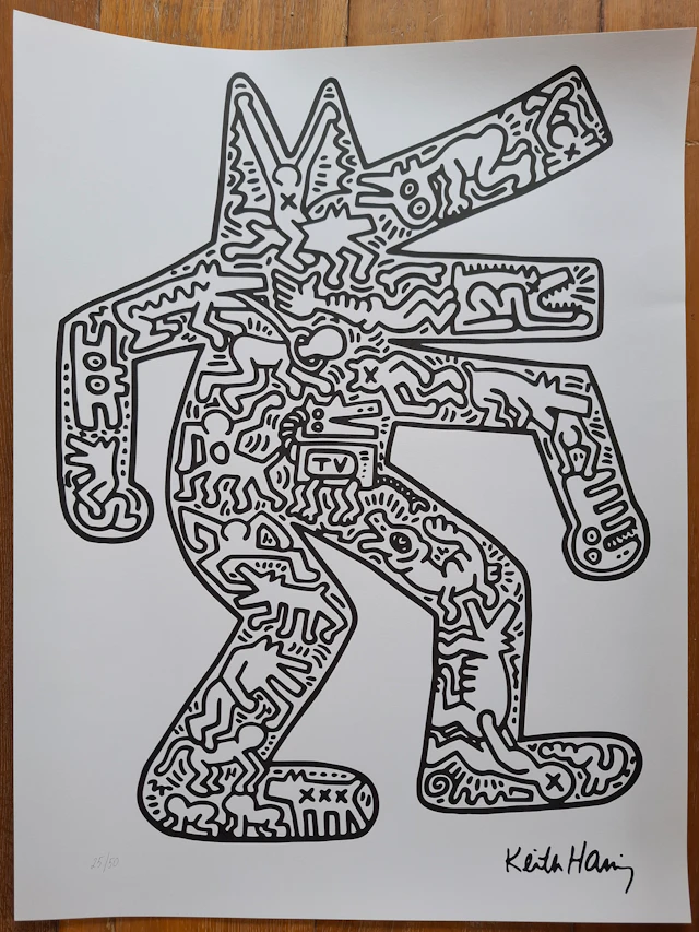 Keith Haring (d’après) - Chien dansant (blanc), 1987, sérigraphie